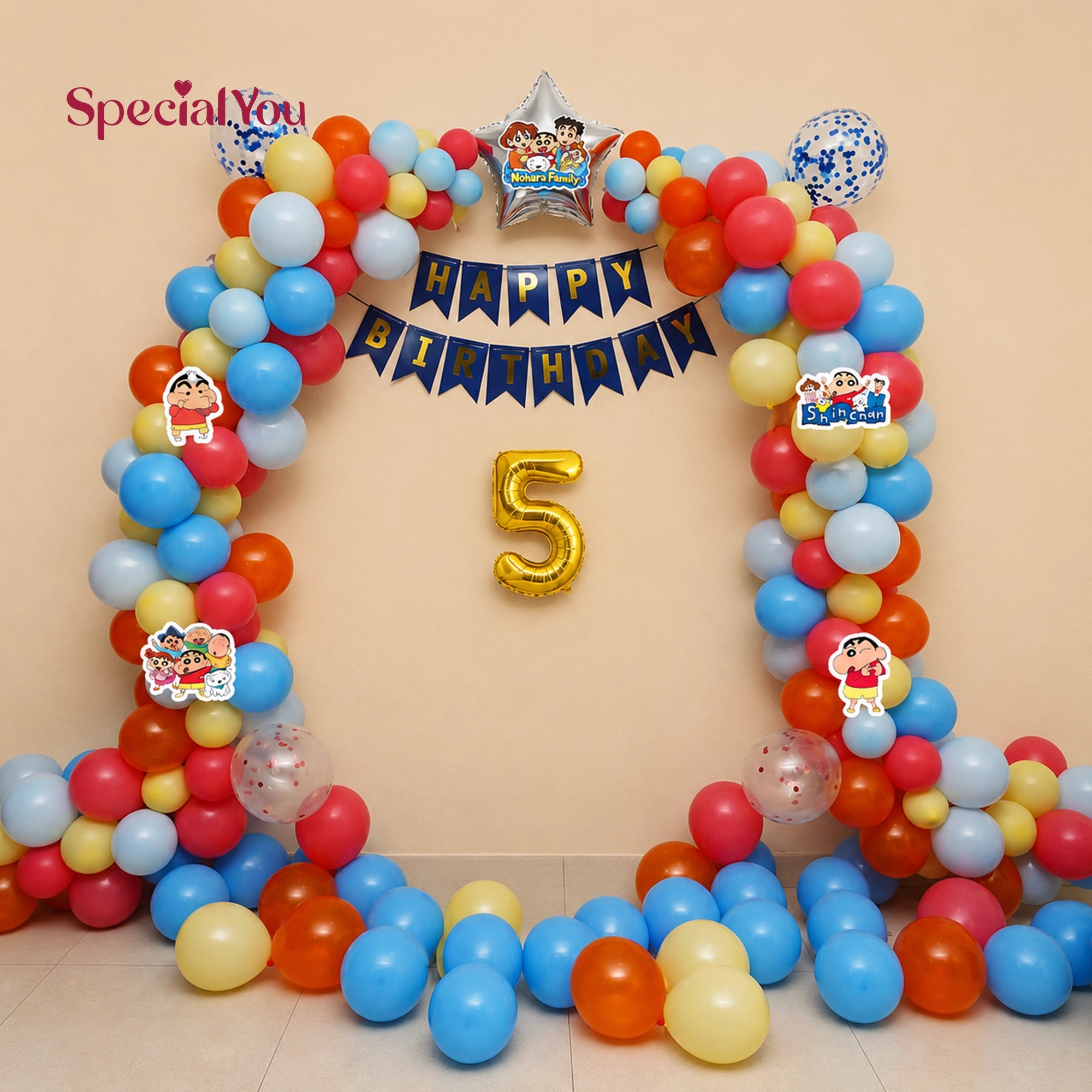 Shinchan Themed Birthday Balloon Arch Decoration