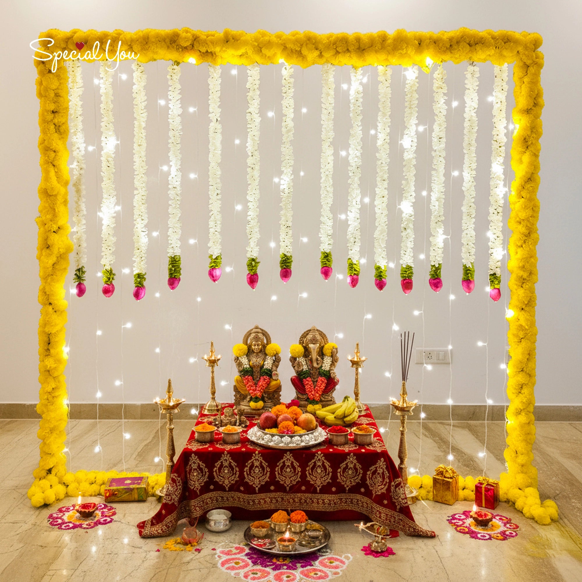 Marigold & Light Backdrop Diwali Decor
