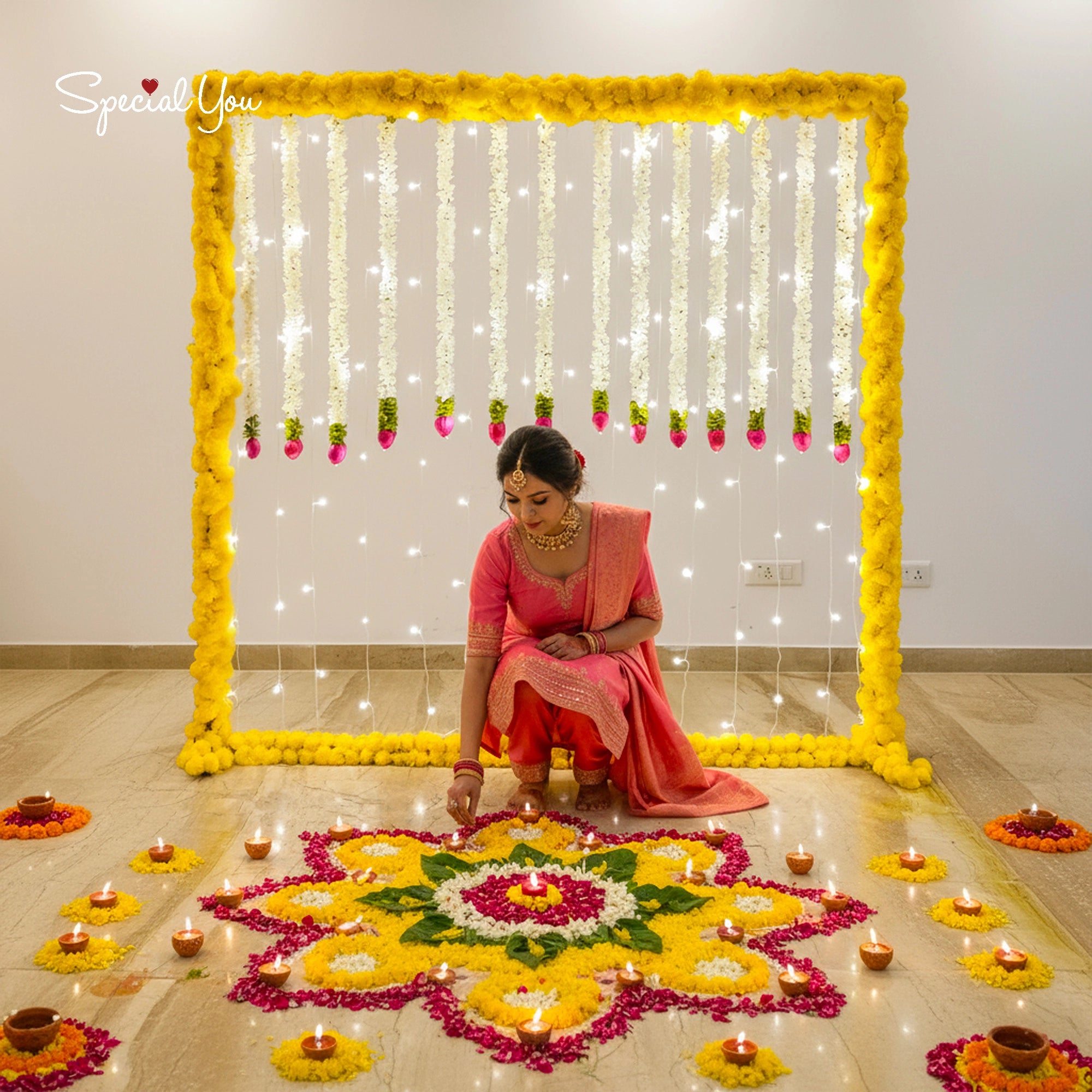 Marigold & Light Backdrop Diwali Decor