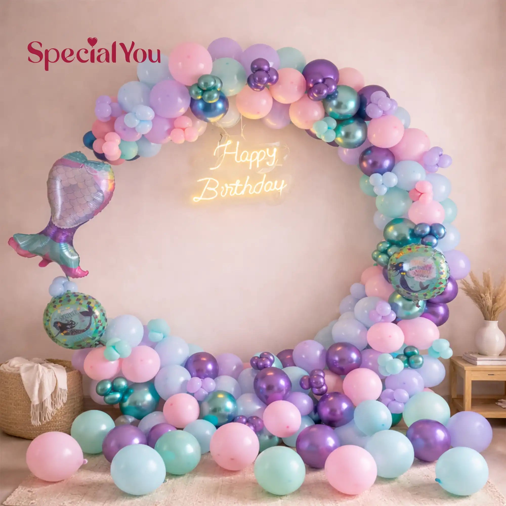 Mermaid Theme Birthday Ring Balloon Backdrop Decor