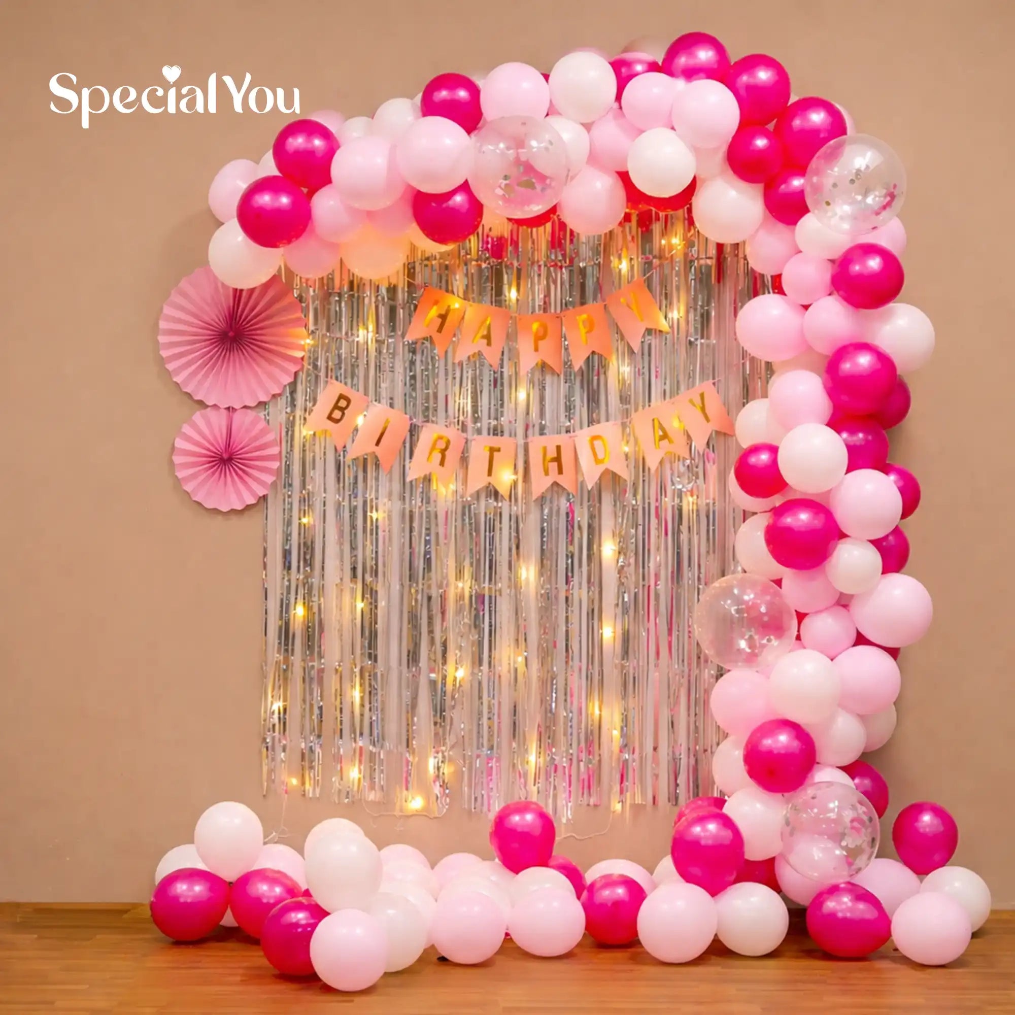 Pink Theme Birthday Balloon Backdrop Decor