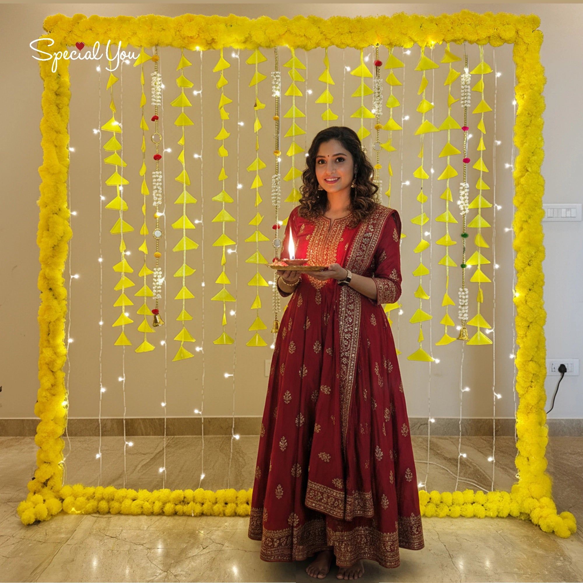 Yellow Tassel & Marigold Flower Diwali Decor