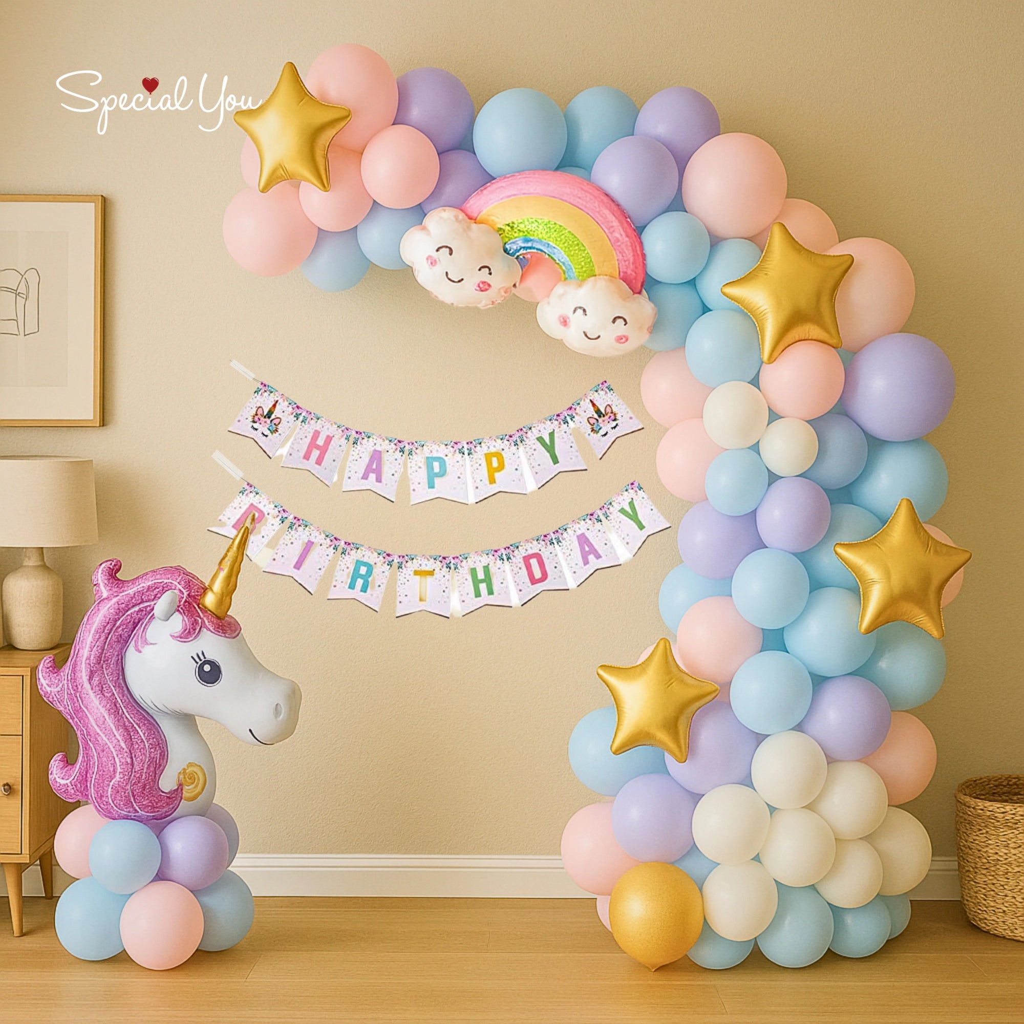 Unicorn & Rainbow Birthday Balloon Decor