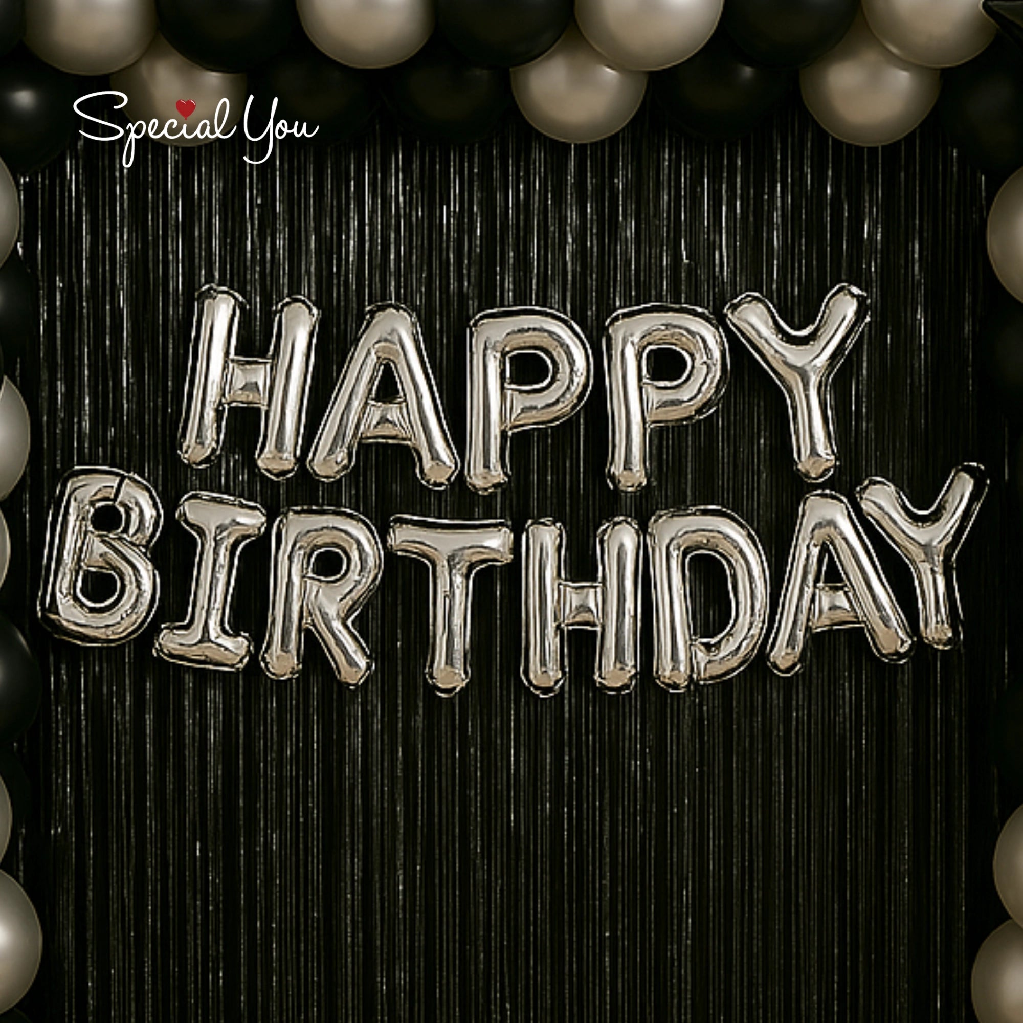 Elegant Black & Silver Birthday Balloon Decor
