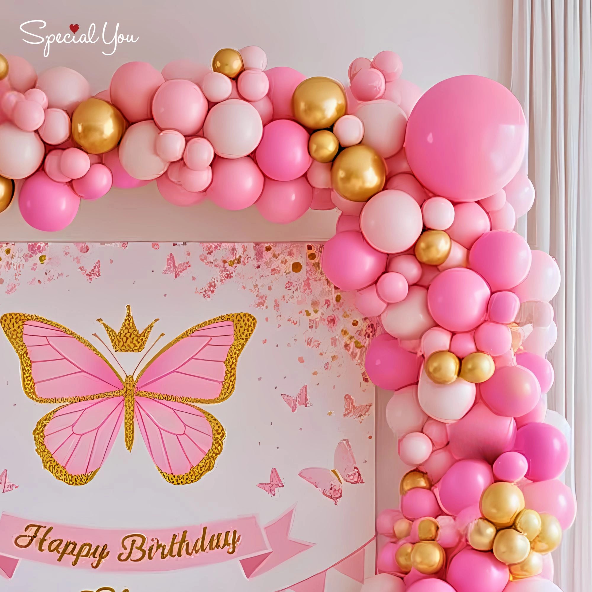 Pink Butterfly Birthday Balloon Decor