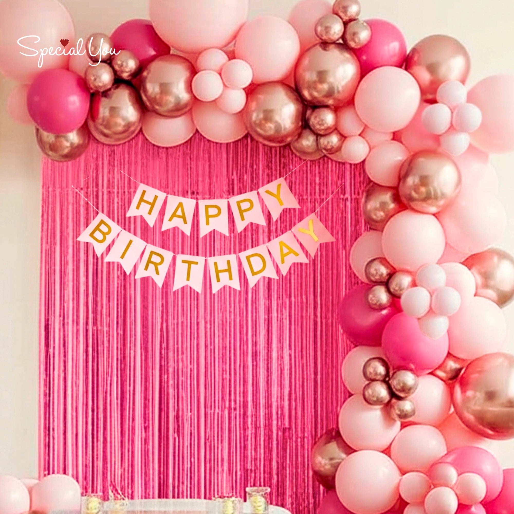 Rose Gold & Pink Birthday Balloon Arch Decor