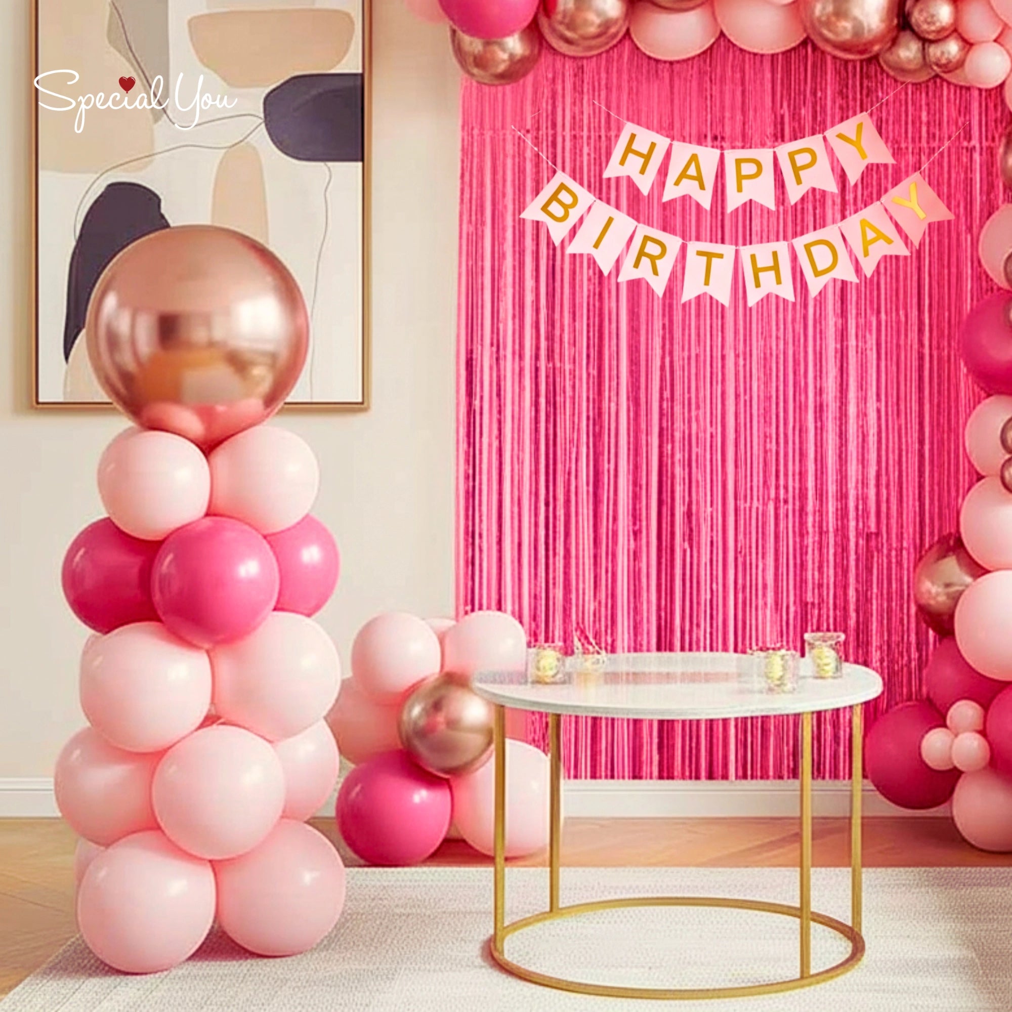 Rose Gold & Pink Birthday Balloon Arch Decor