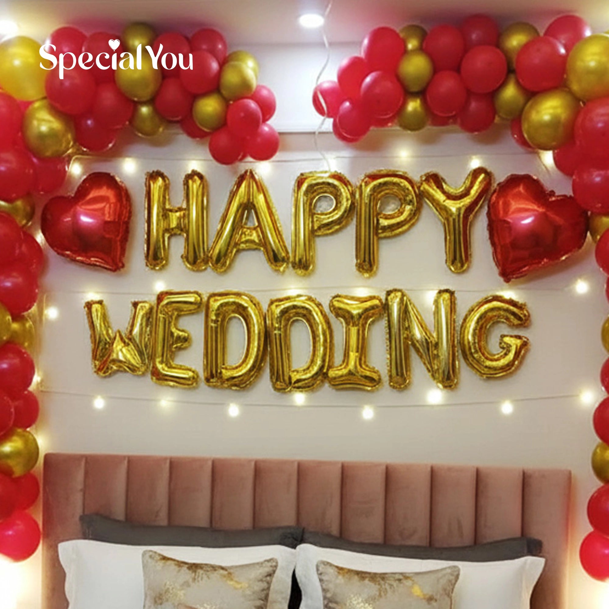 Red & Gold Wedding Room Decoration