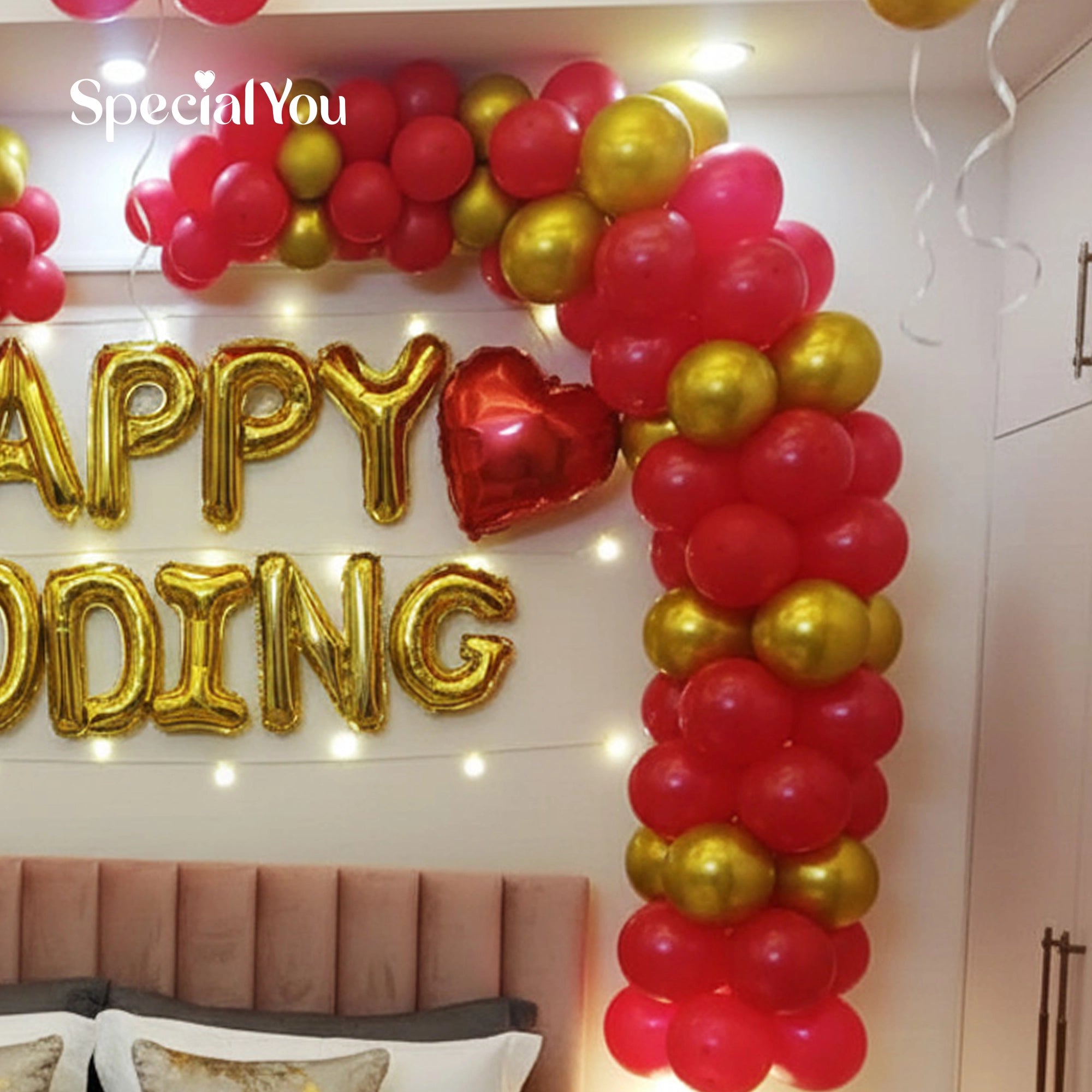 Red & Gold Wedding Room Decoration