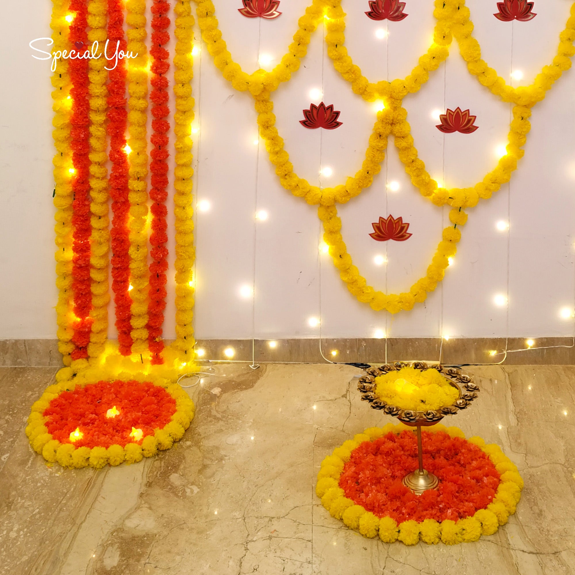 Marigold & Lotus Diwali Backdrop Decor