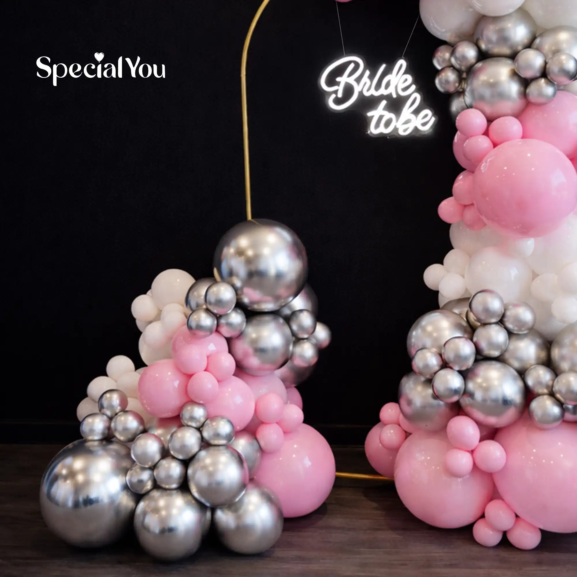 Blush Luxe Bride-to-Be Balloon Arch Decor