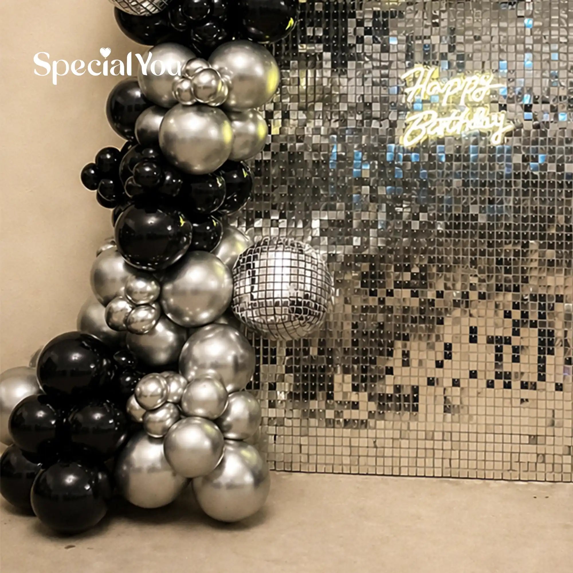 Black & Silver Birthday Backdrop with Sequin Panel