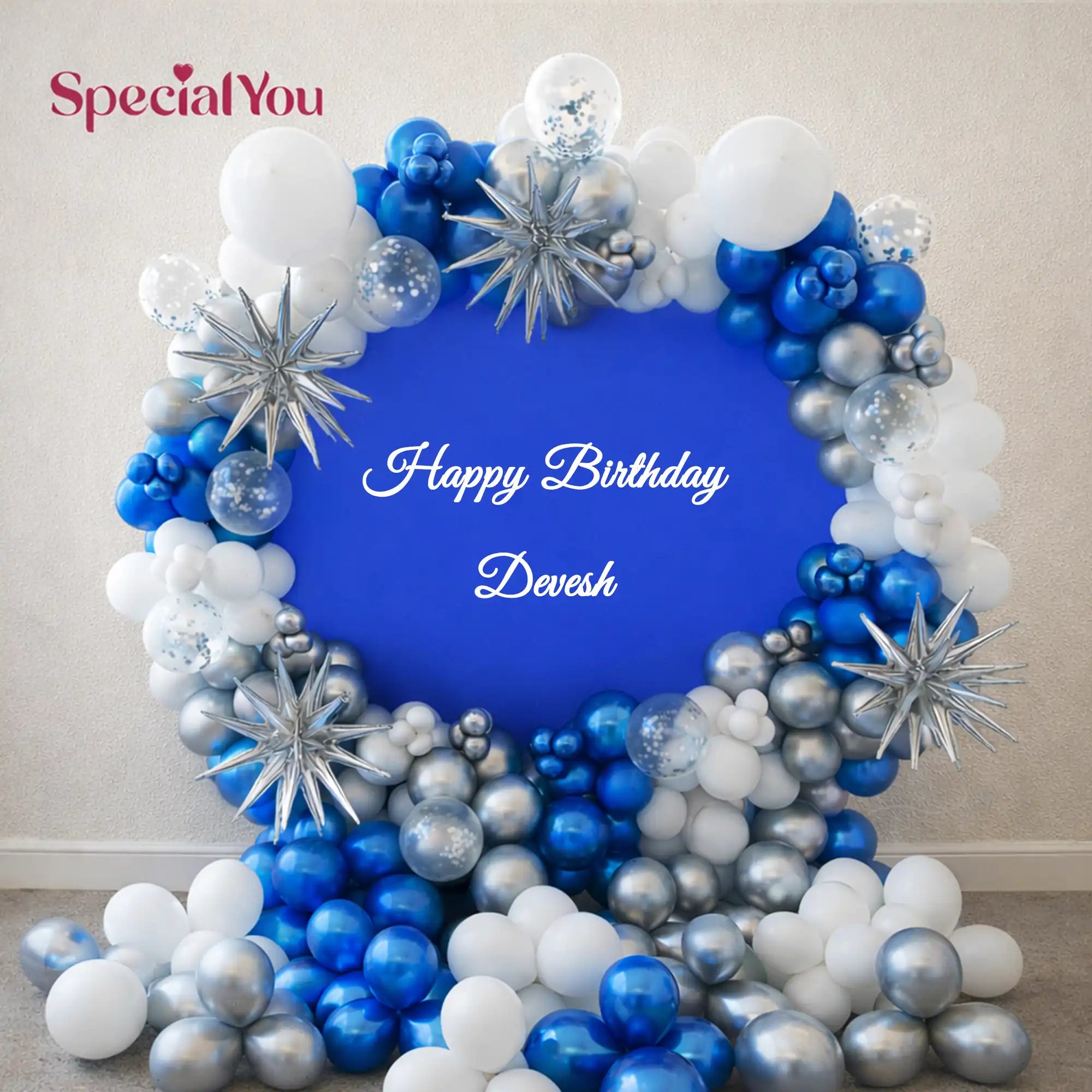 Royal Blue Silver Birthday Ring Backdrop Decor