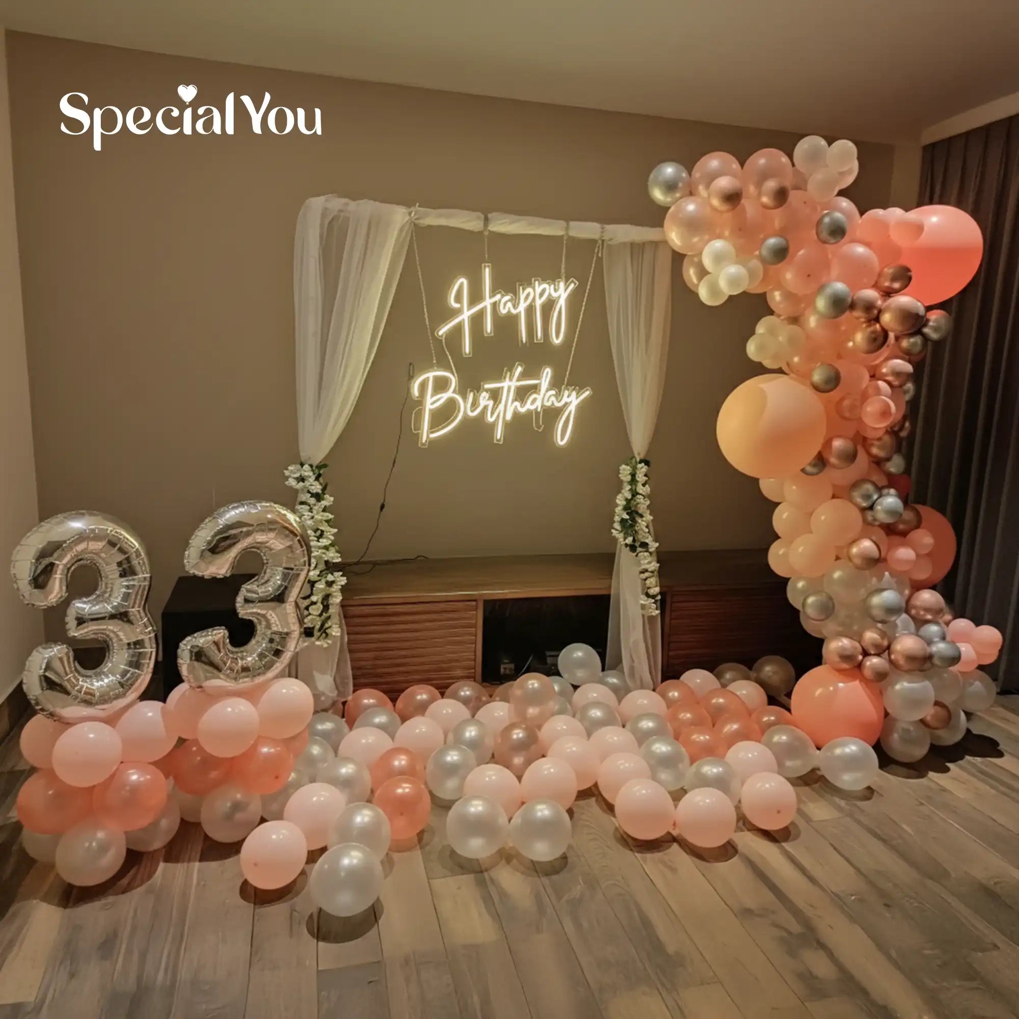 Rose Glow Neon Balloon Decor