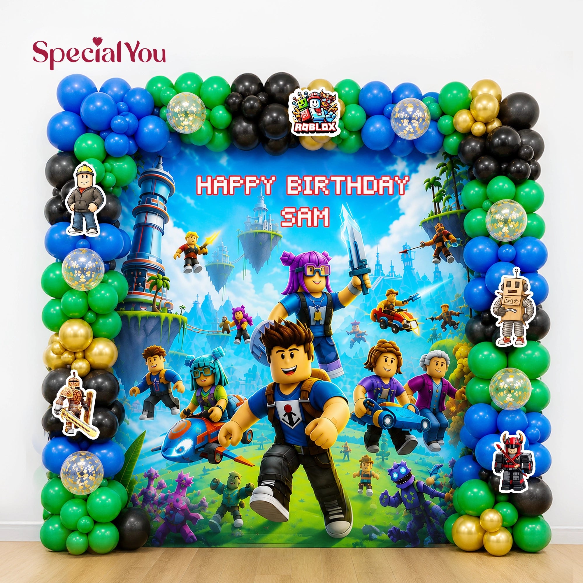 Roblox Adventure Balloon Backdrop Birthday Decoration