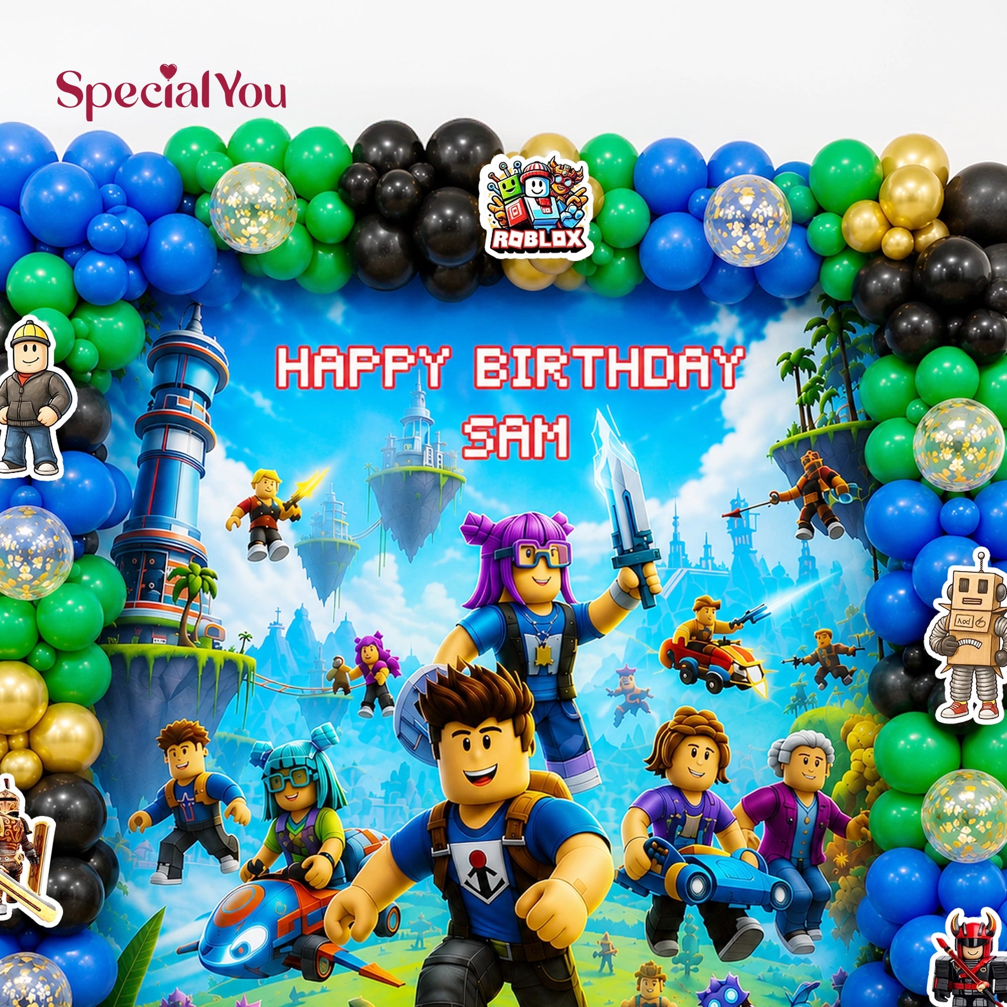 Roblox Adventure Balloon Backdrop Birthday Decoration