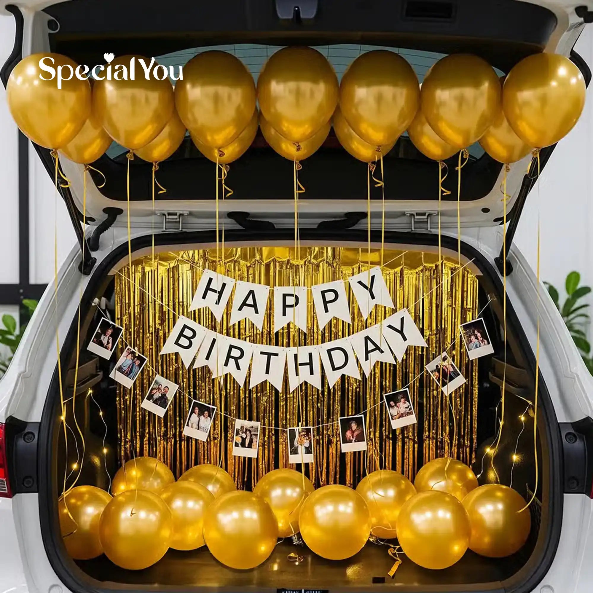 Golden Car Boot Birthday Balloon Decor