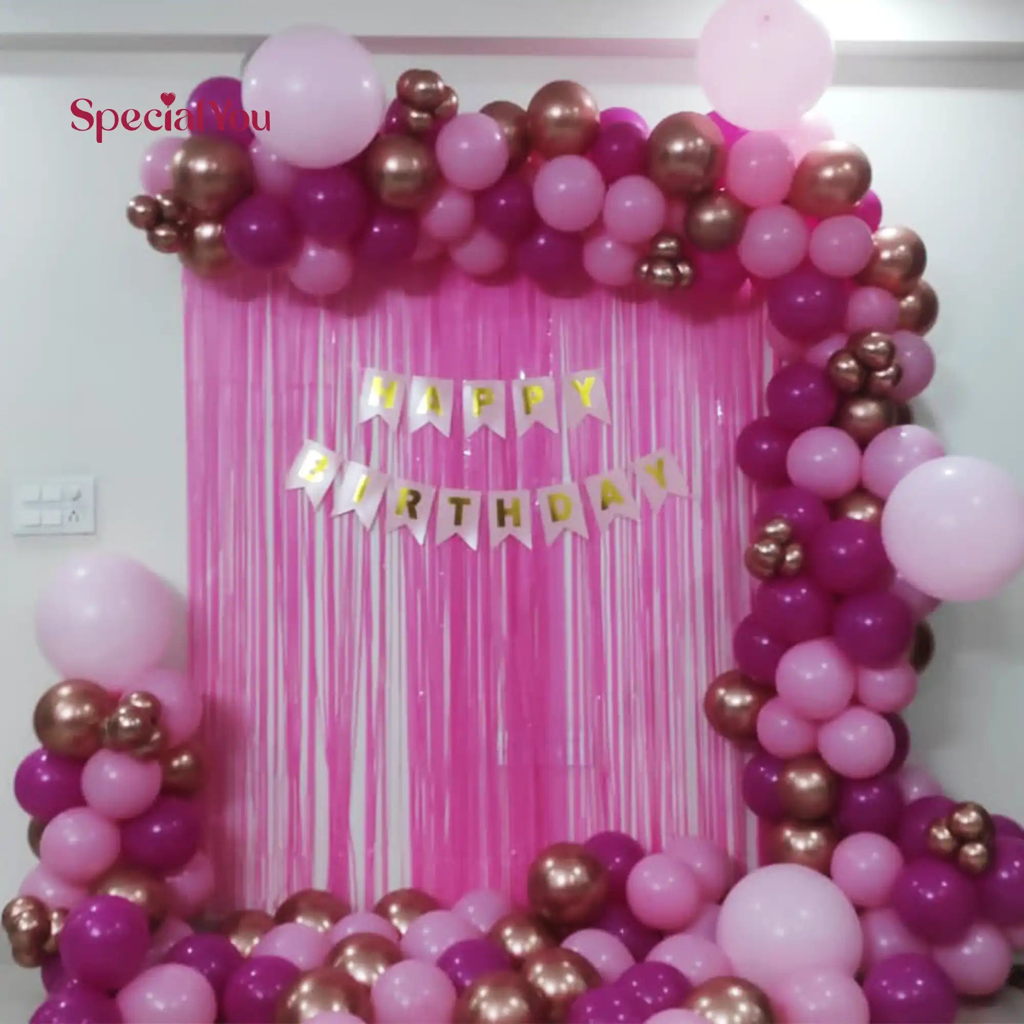 Rose Gold & Pink Birthday Balloon Arch Decor