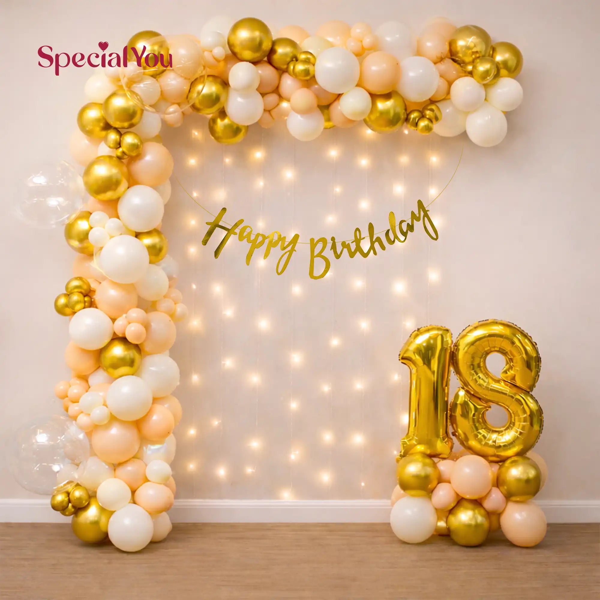 Golden Peach 18th Birthday Balloon Backdrop Decor