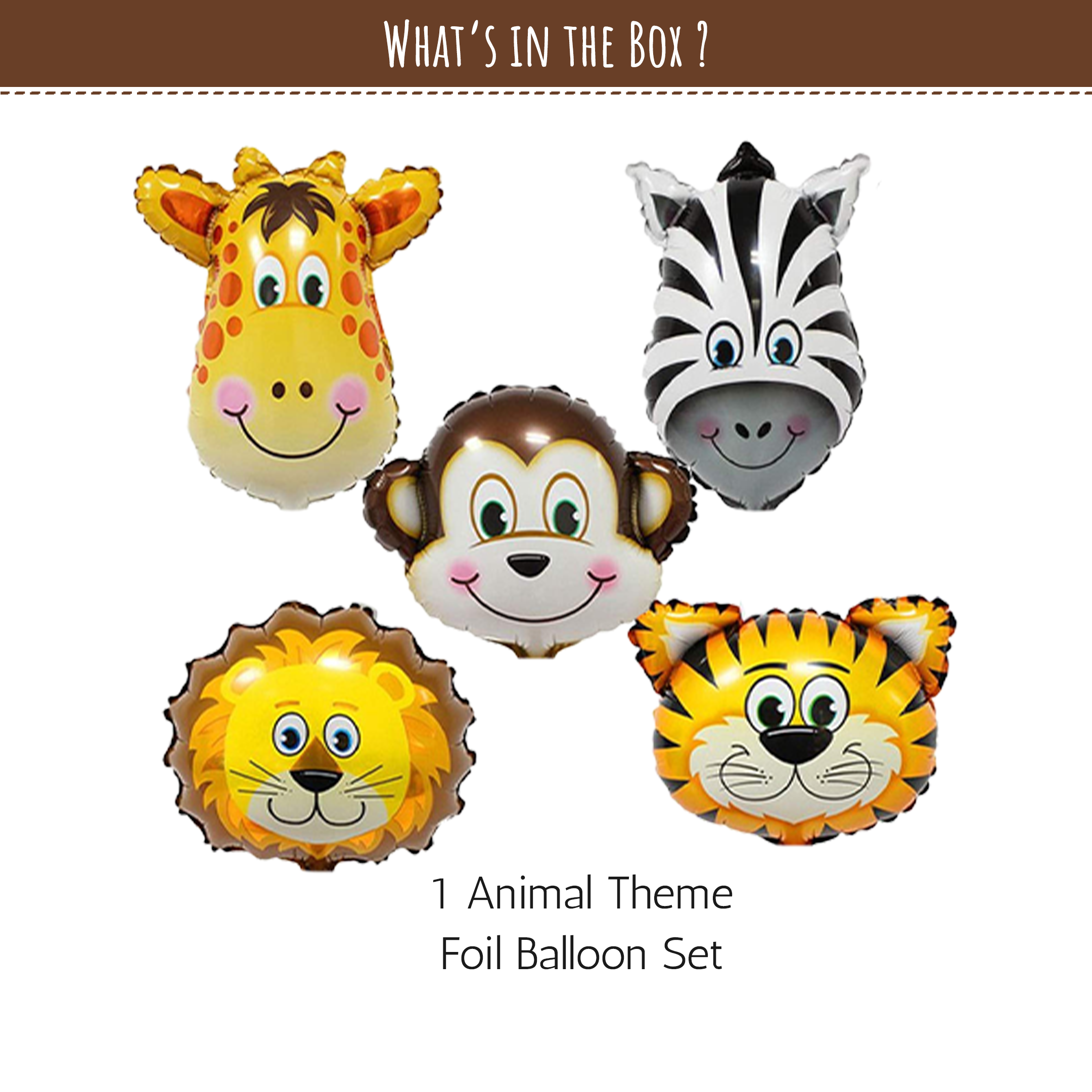 Animal Theme Foil Balloons decoration for kids pack of 5