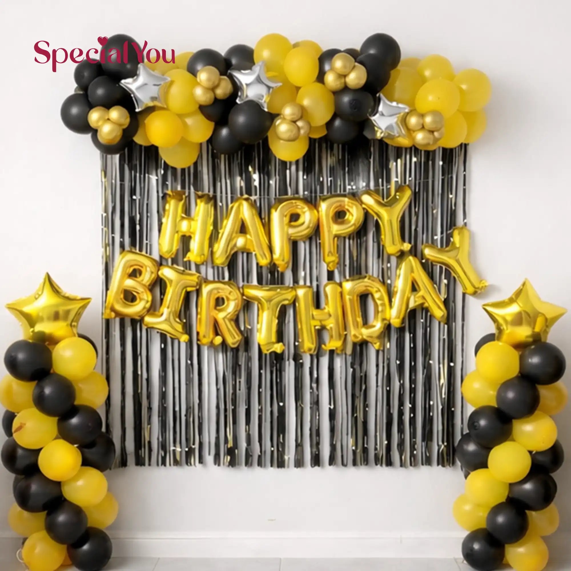 Gold Black Birthday Balloon Decor
