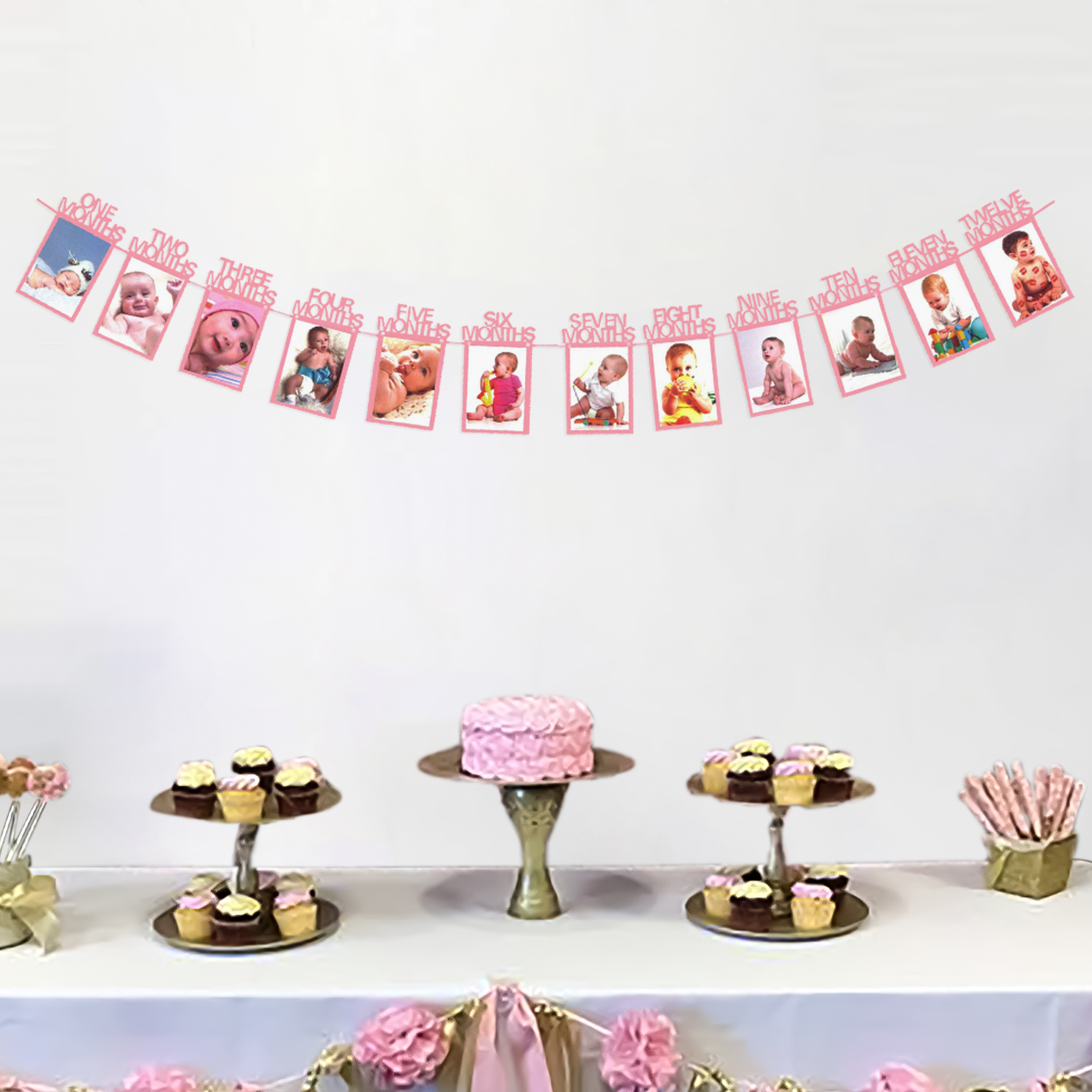 Pink Monthly Banner for 1st Birthday Decoration