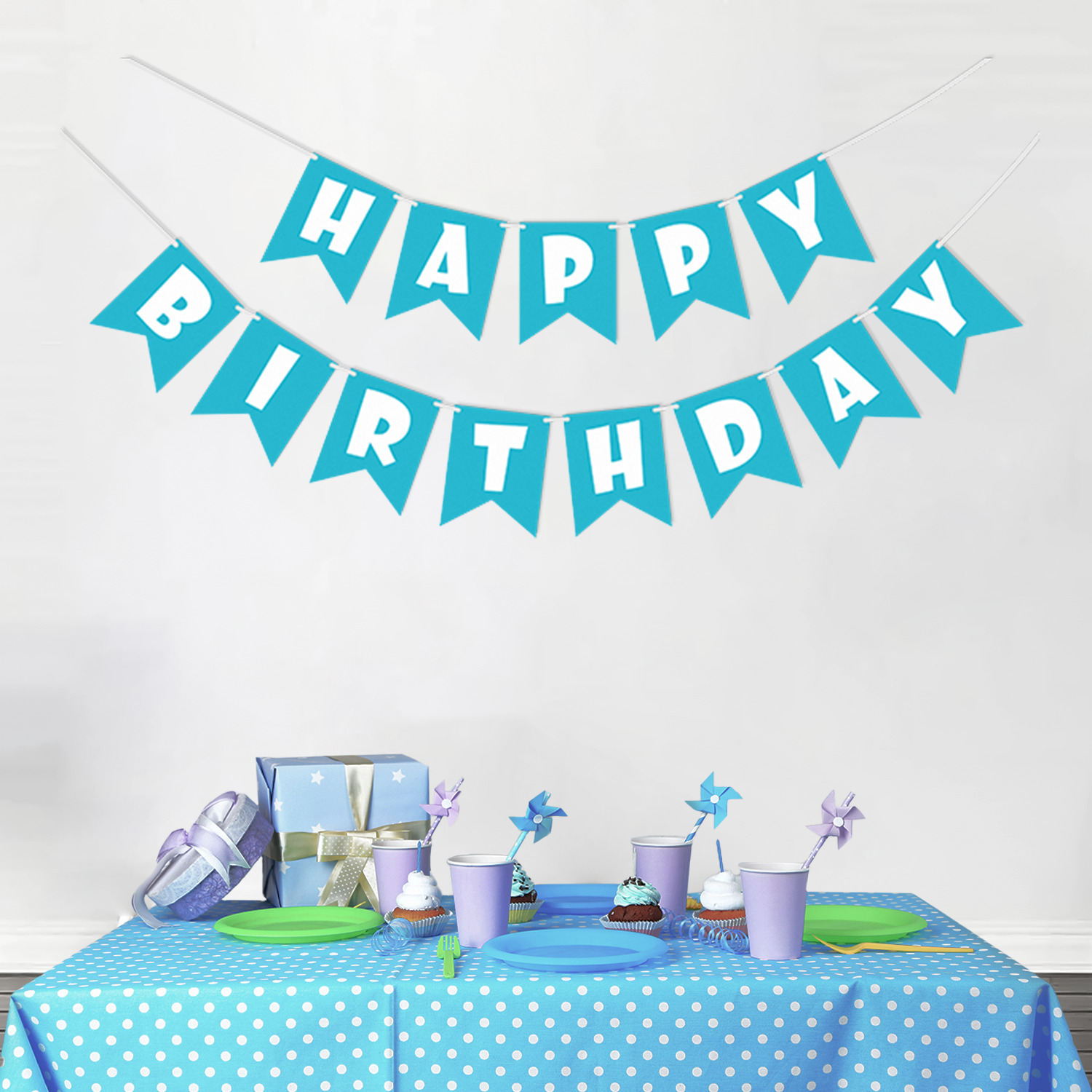 Blue Paper Happy Birthday Banner