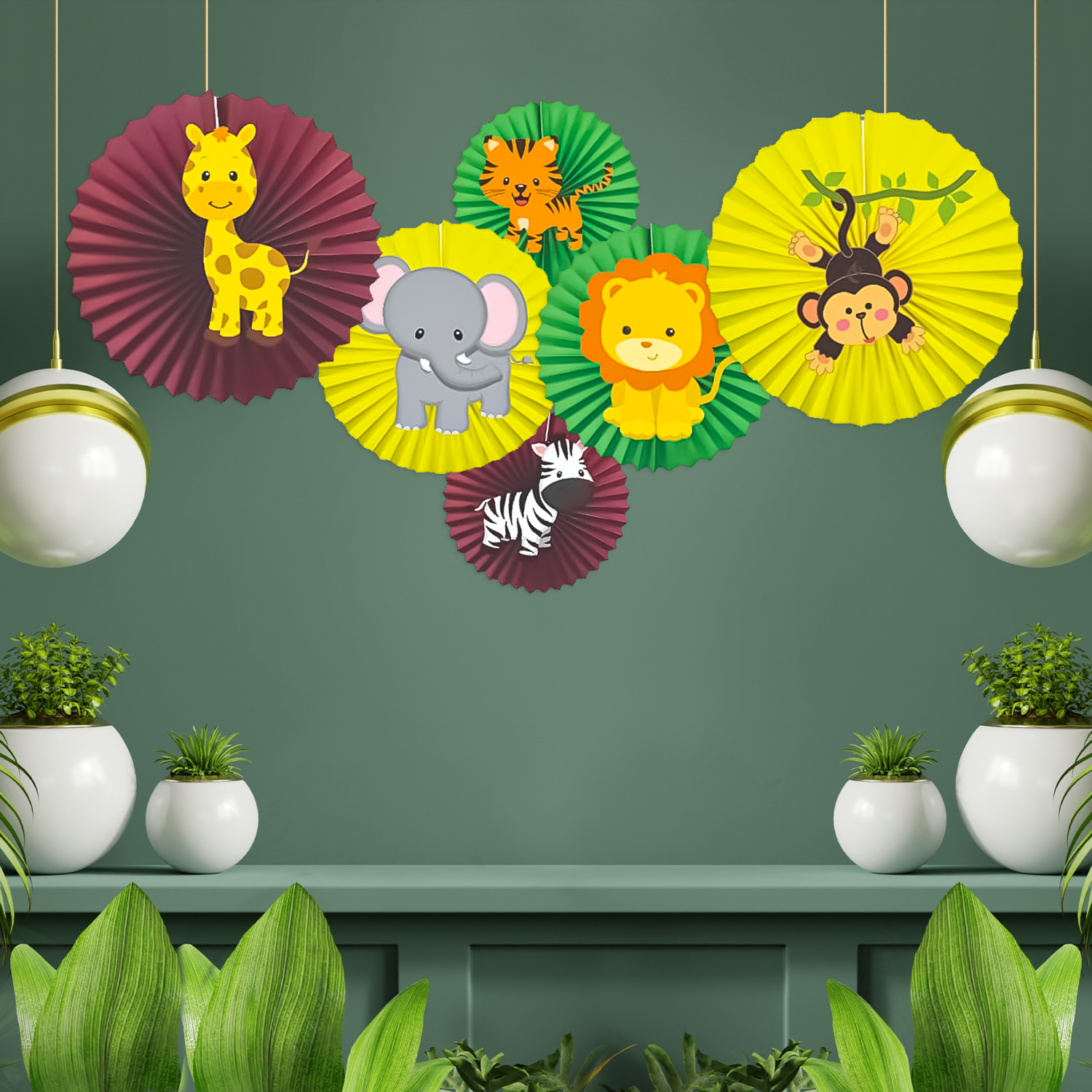 Animal theme Paper Fans for kids pack of 6