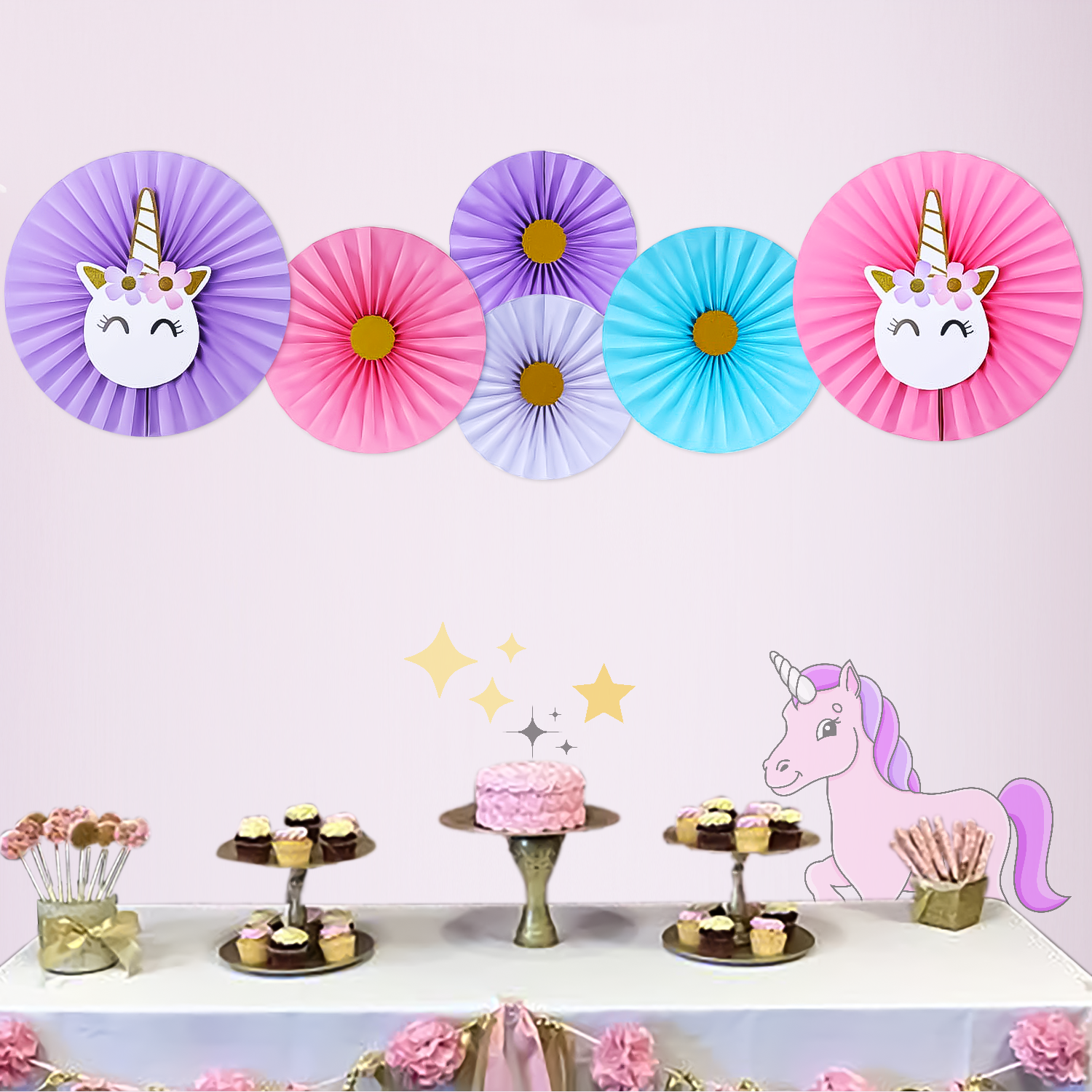 Unicorn Paper Fans wall decoration item pack of 8pcs