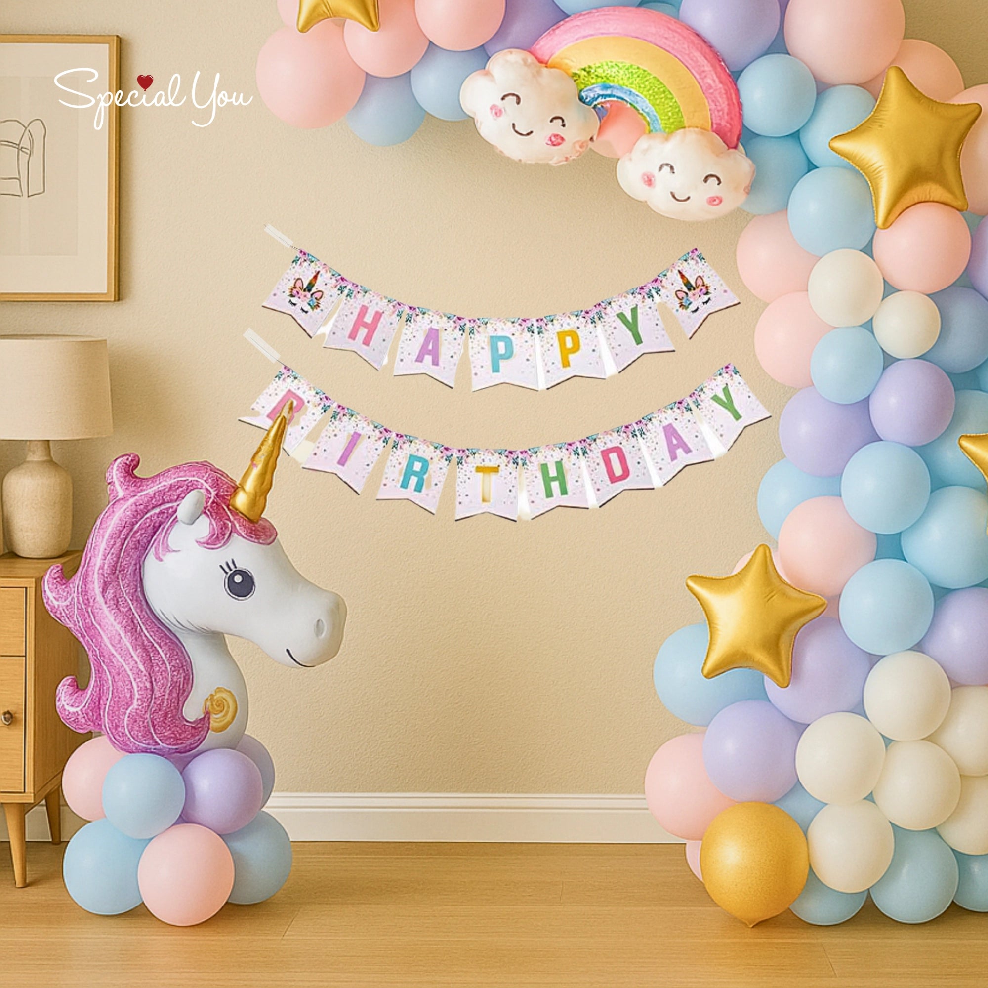 Unicorn & Rainbow Birthday Balloon Decor