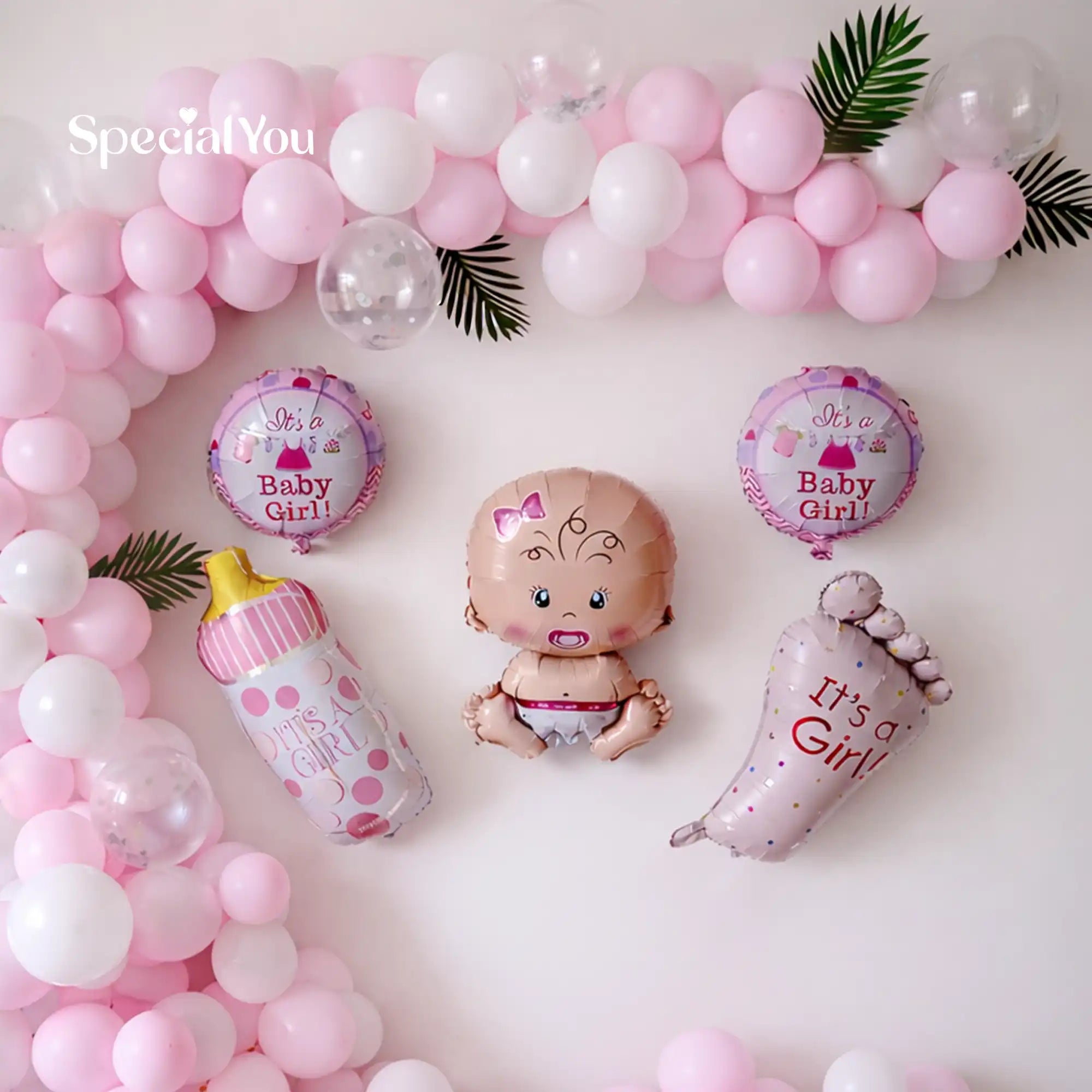 Baby Girl Welcome Balloon Backdrop Decor
