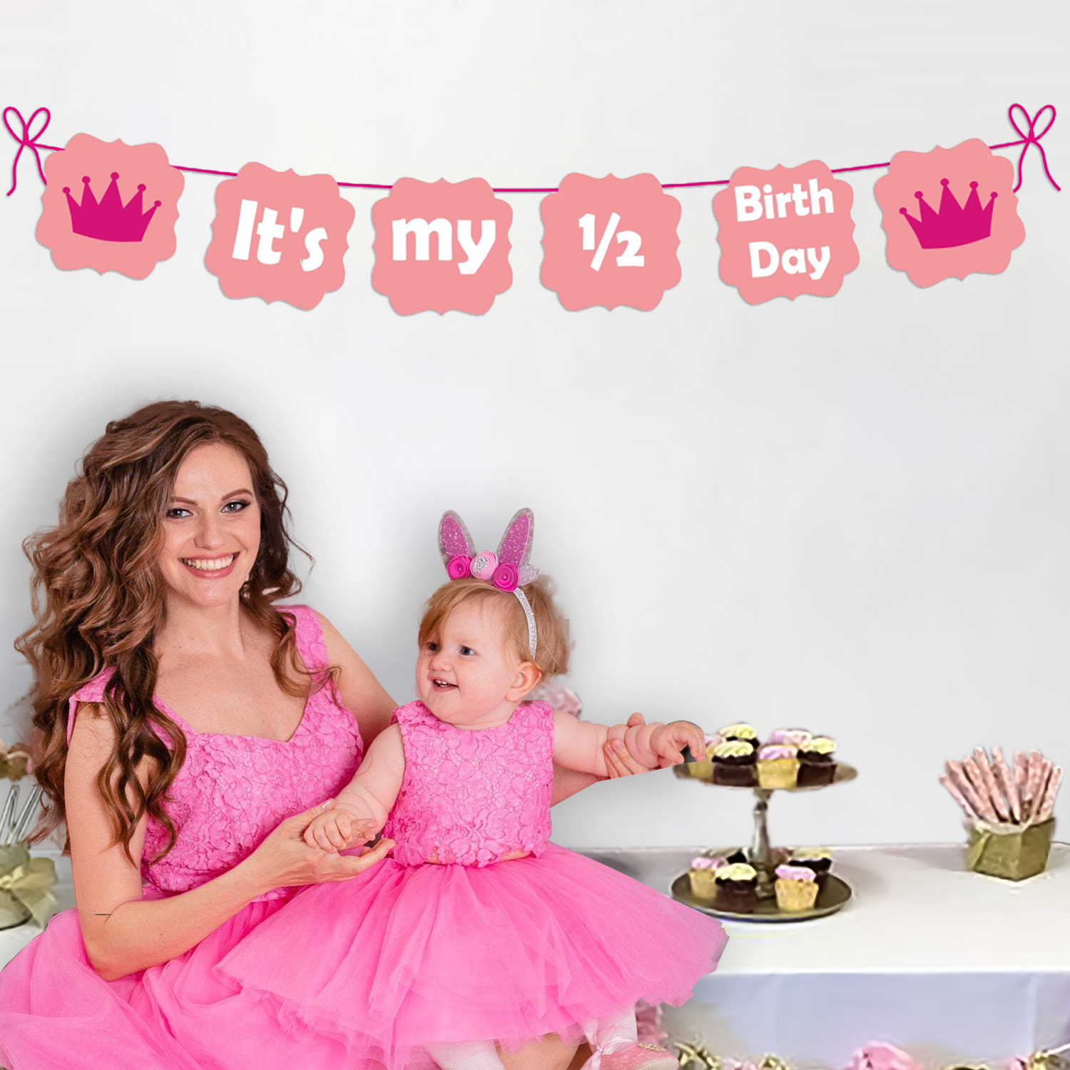 Pink it's My Half Birthday Banner for Baby girl