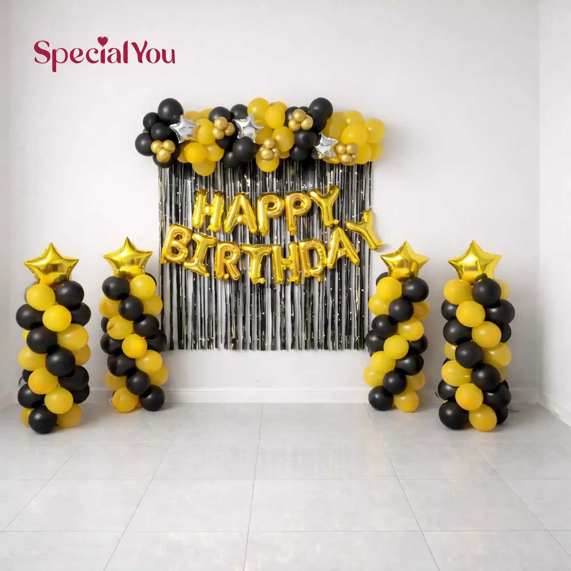 Gold Black Birthday Balloon Decor