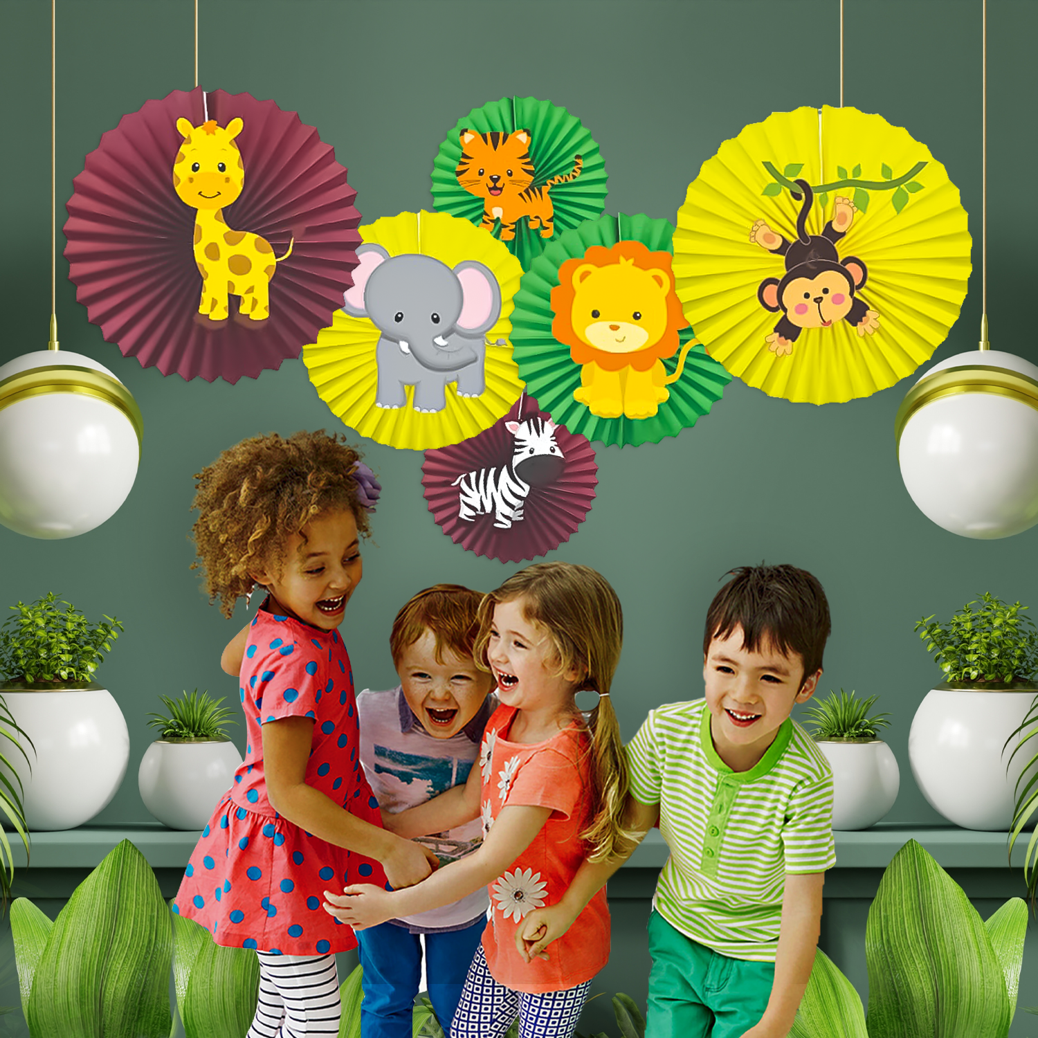 Animal theme Paper Fans for kids pack of 6