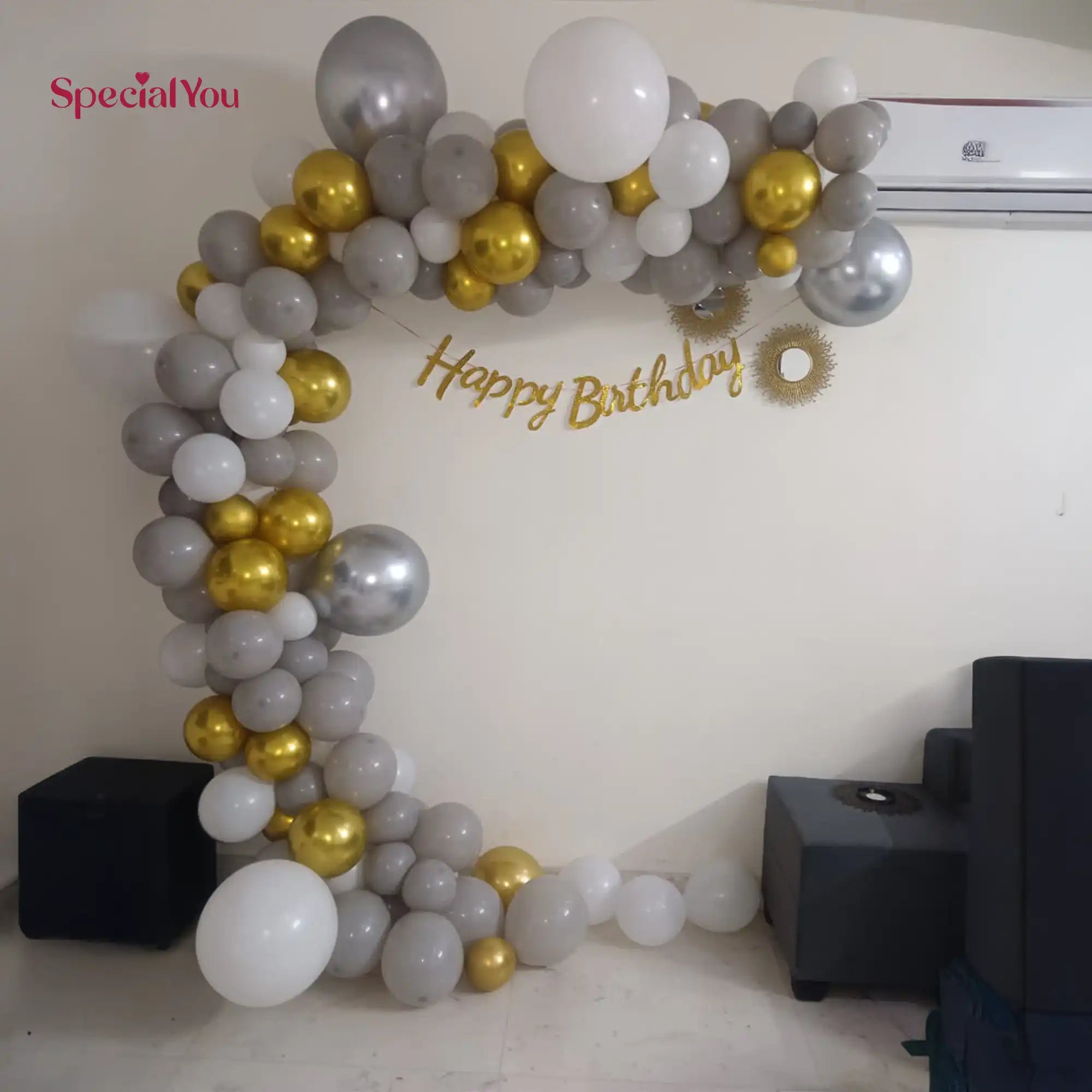 Grey & Gold Birthday Arch Decor