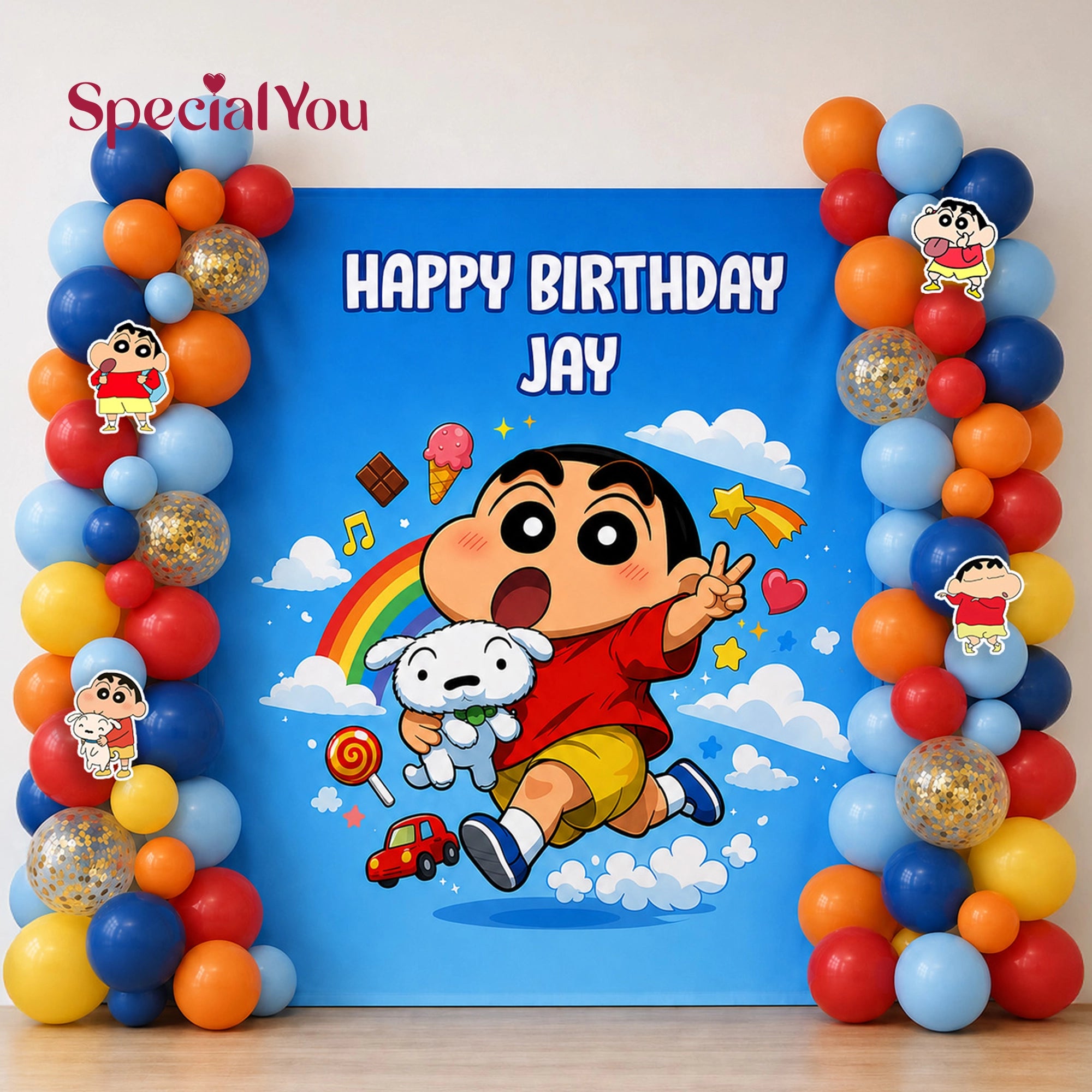 Shinchan Sky Blue Printed Backdrop Birthday Decoration