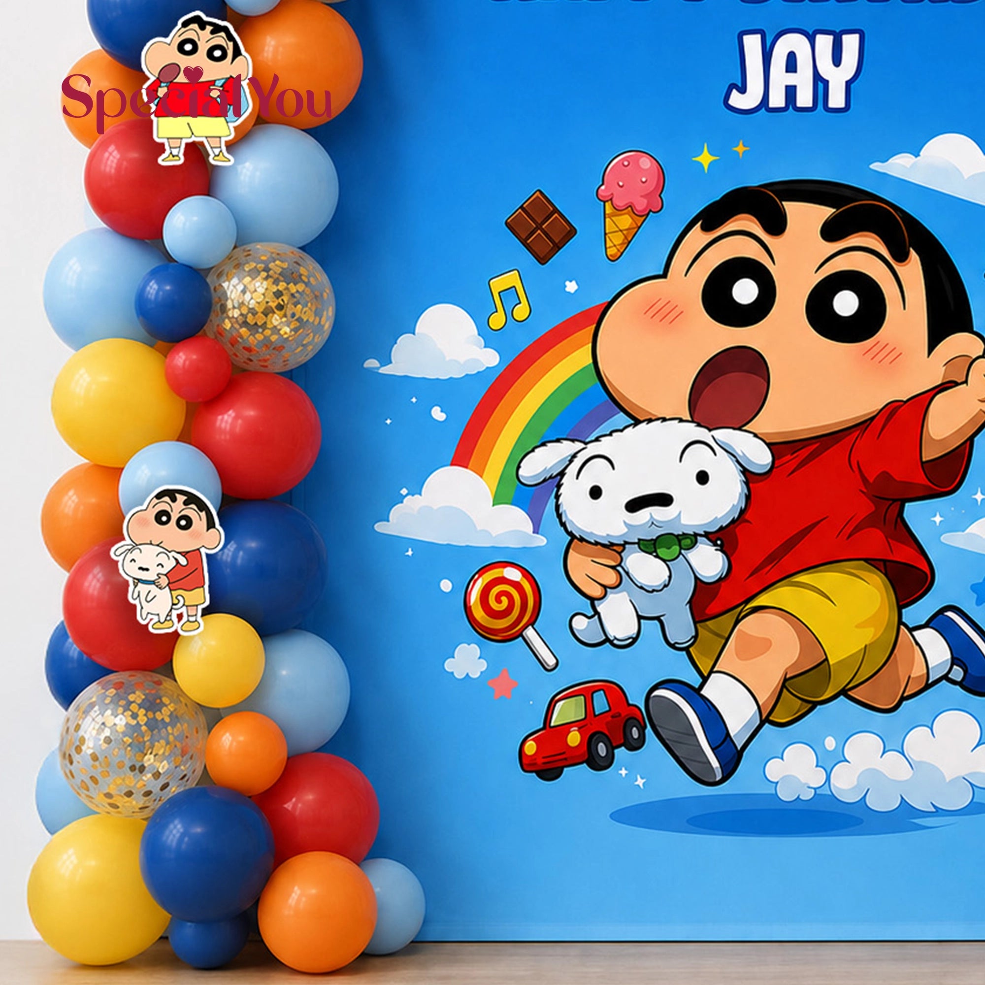 Shinchan Sky Blue Printed Backdrop Birthday Decoration