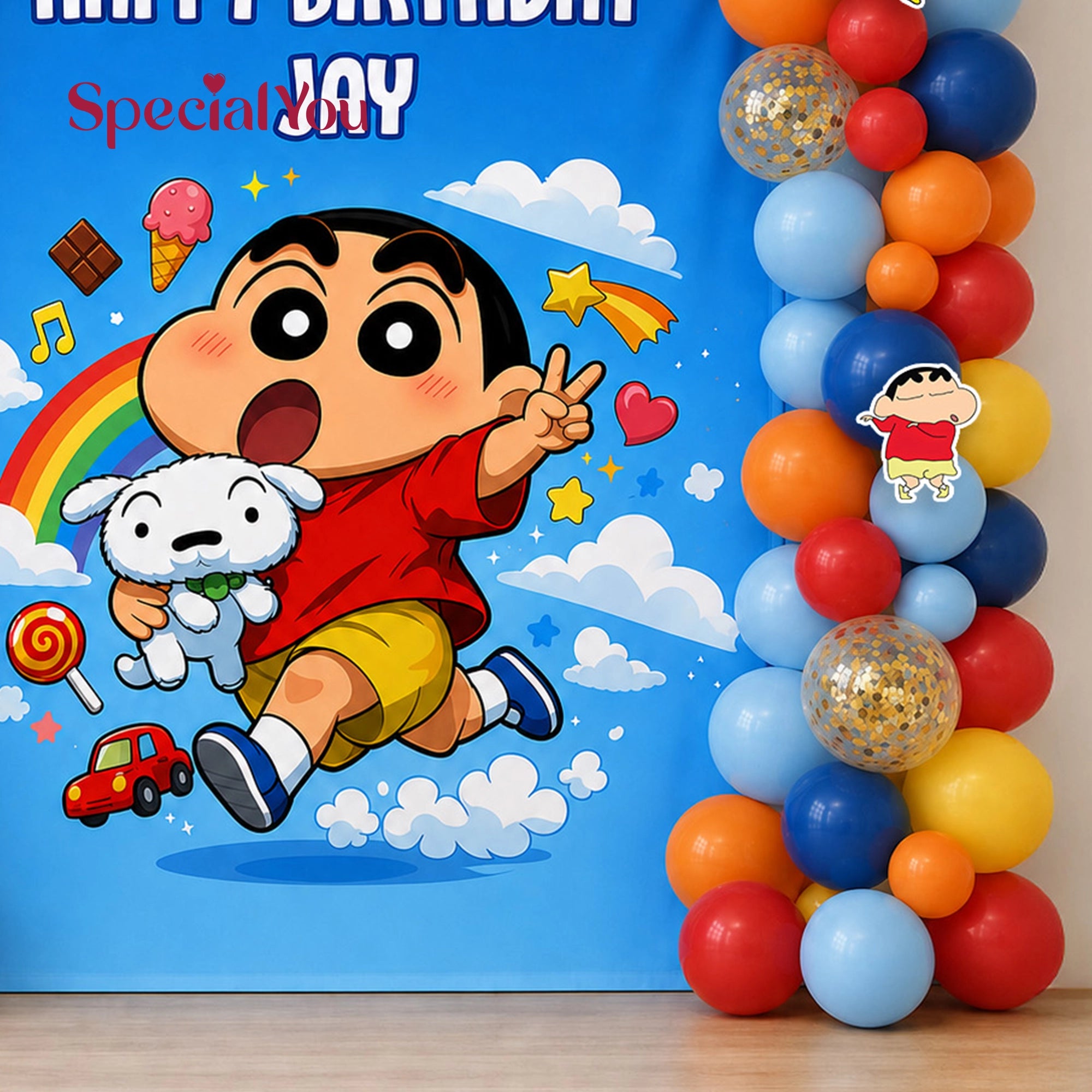 Shinchan Sky Blue Printed Backdrop Birthday Decoration