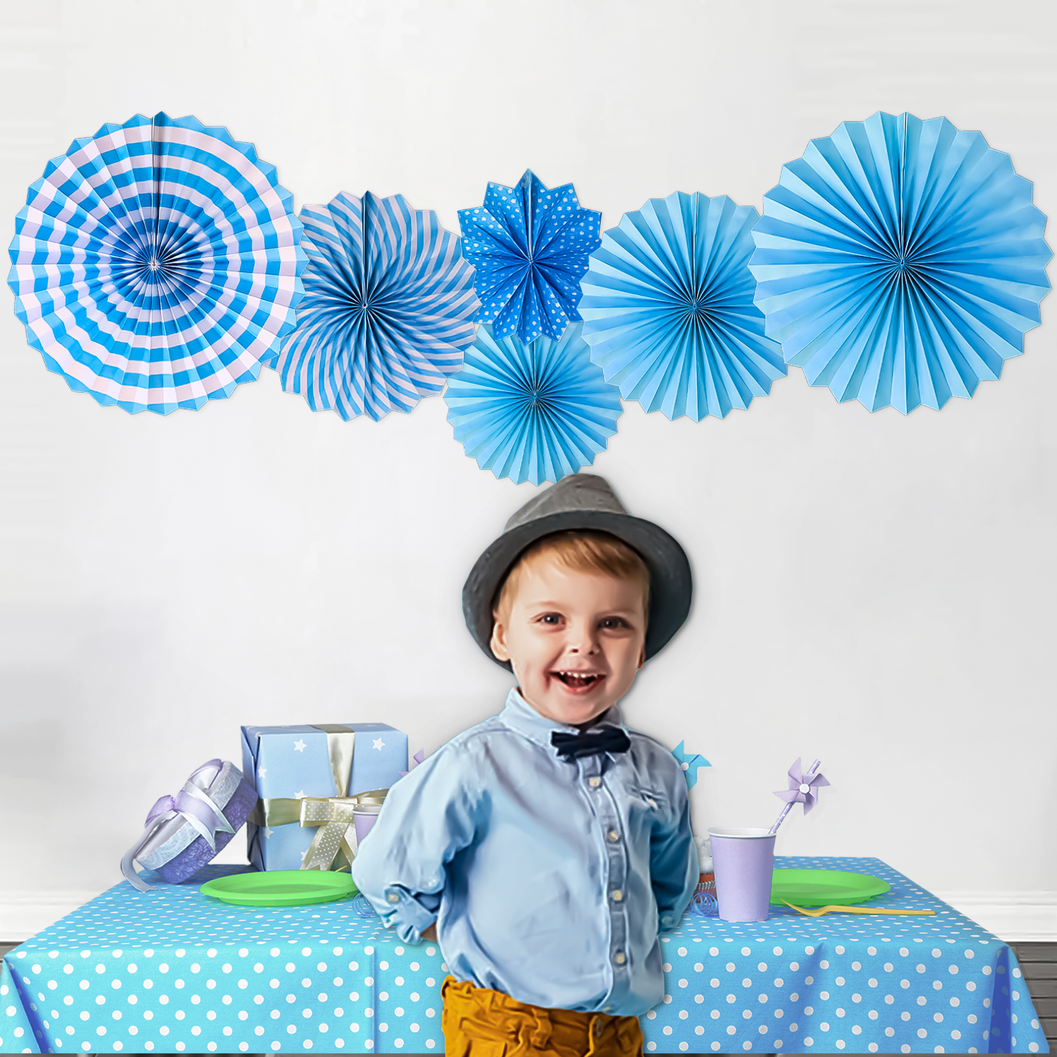 Blue Paper Fans hanging for wall Backdrop-6pcs