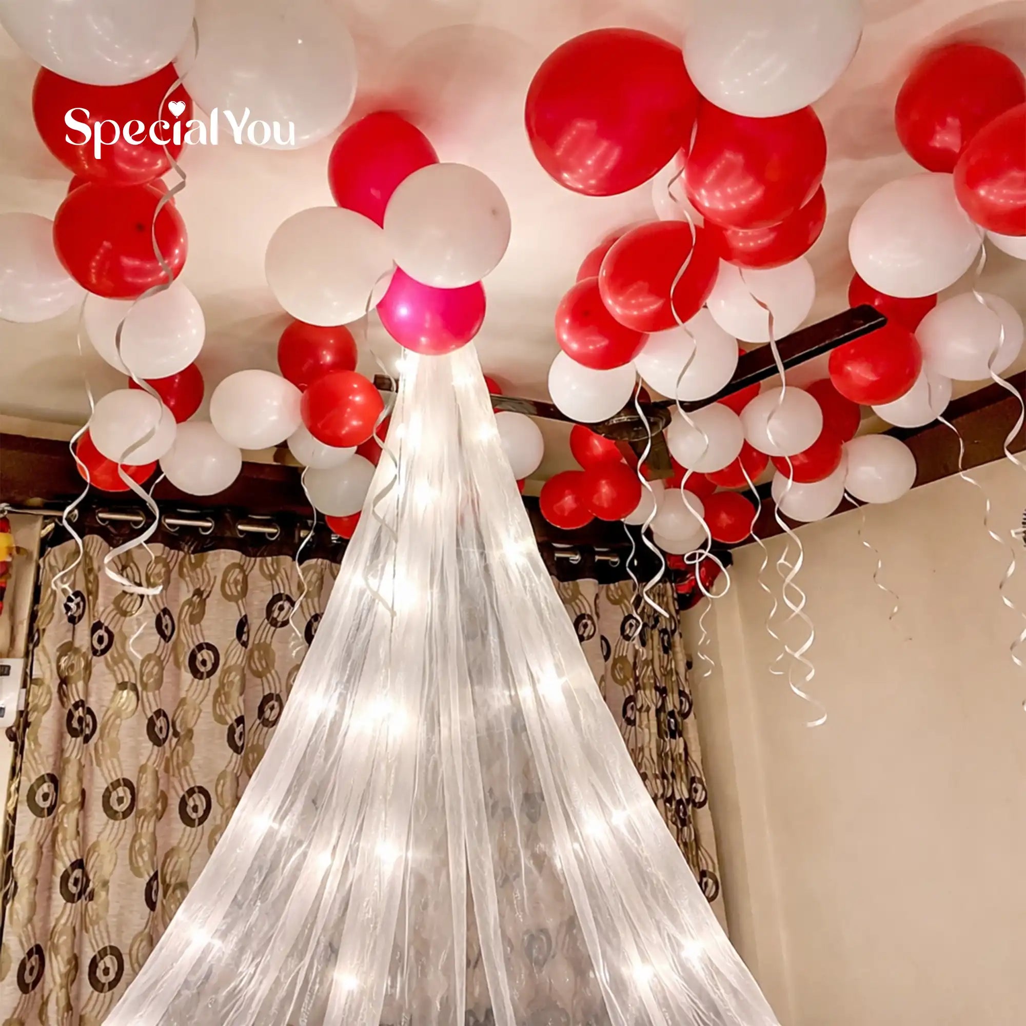 Romantic Anniversary Bed Canopy Balloon Decor