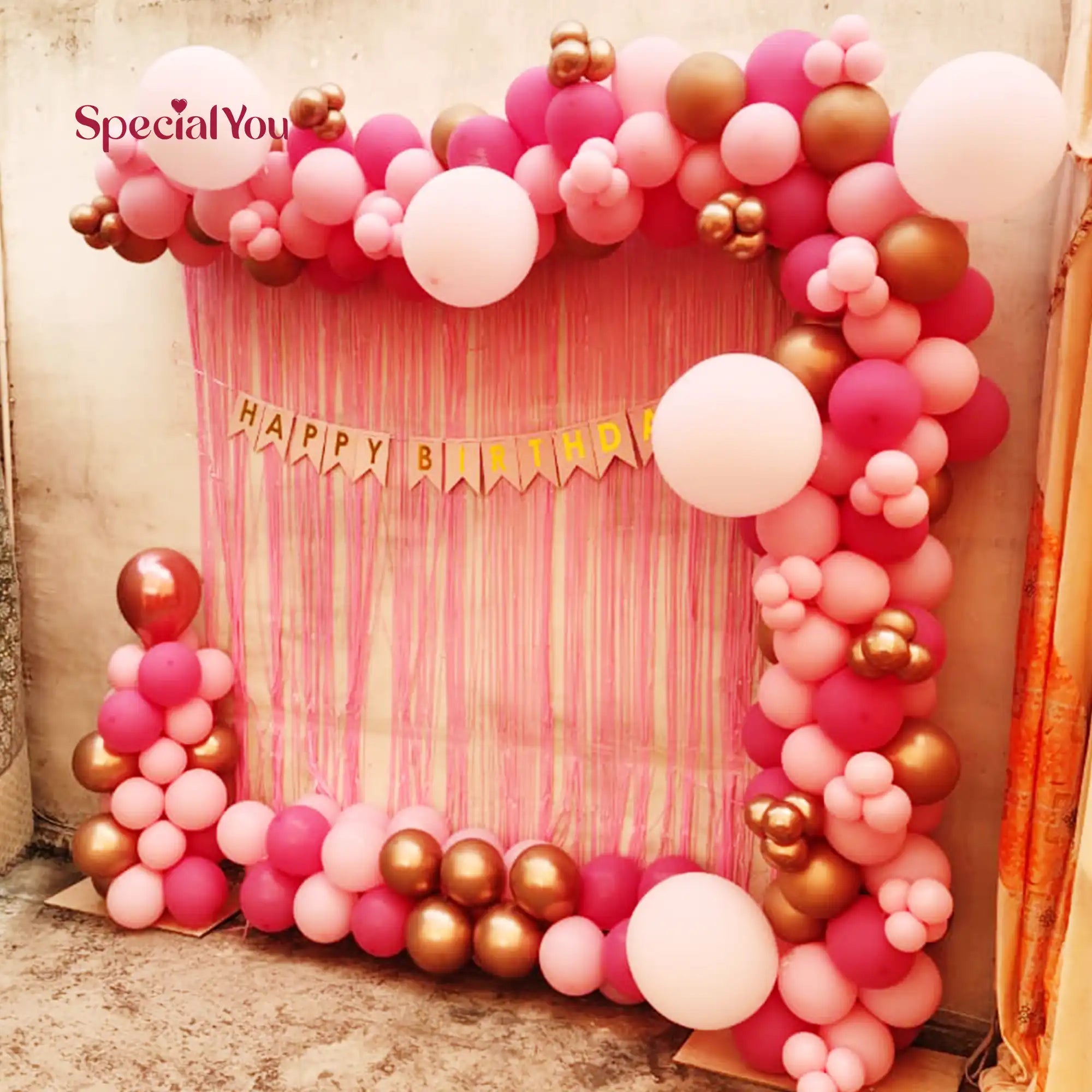 Rose Gold & Pink Birthday Balloon Arch Decor
