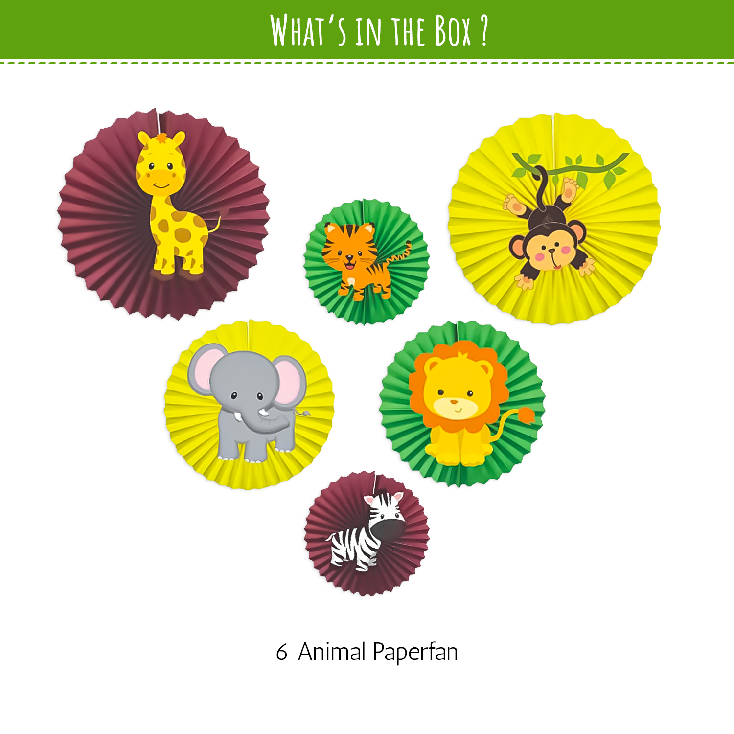 Animal theme Paper Fans for kids pack of 6