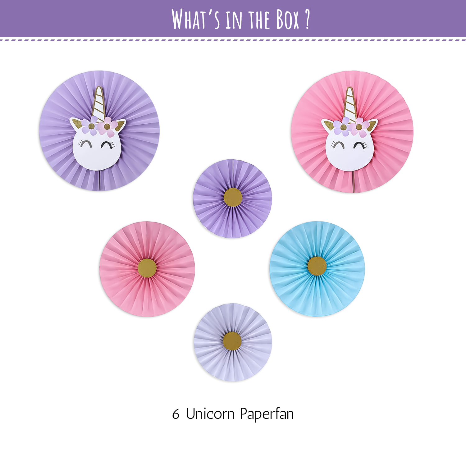 Unicorn Paper Fans wall decoration item pack of 8pcs