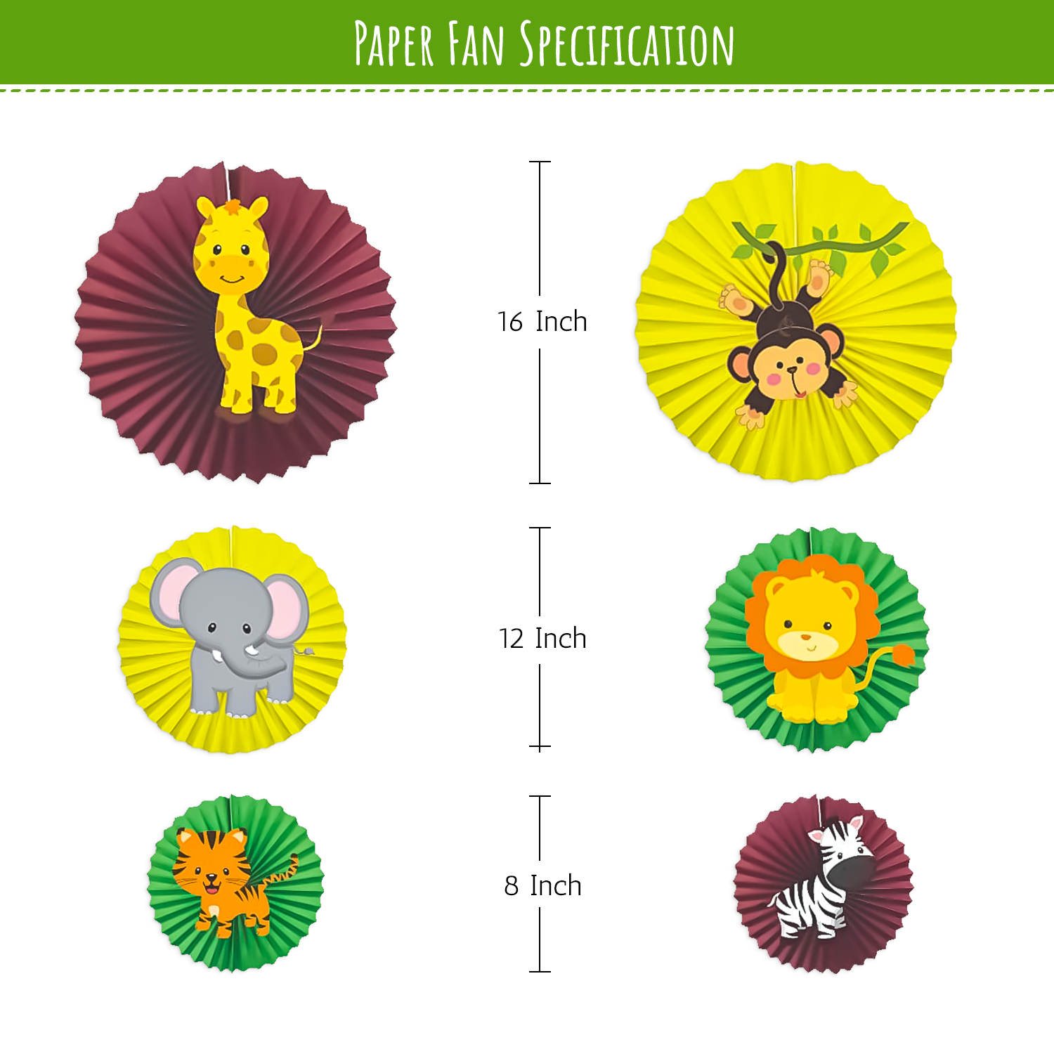 Animal theme Paper Fans for kids pack of 6