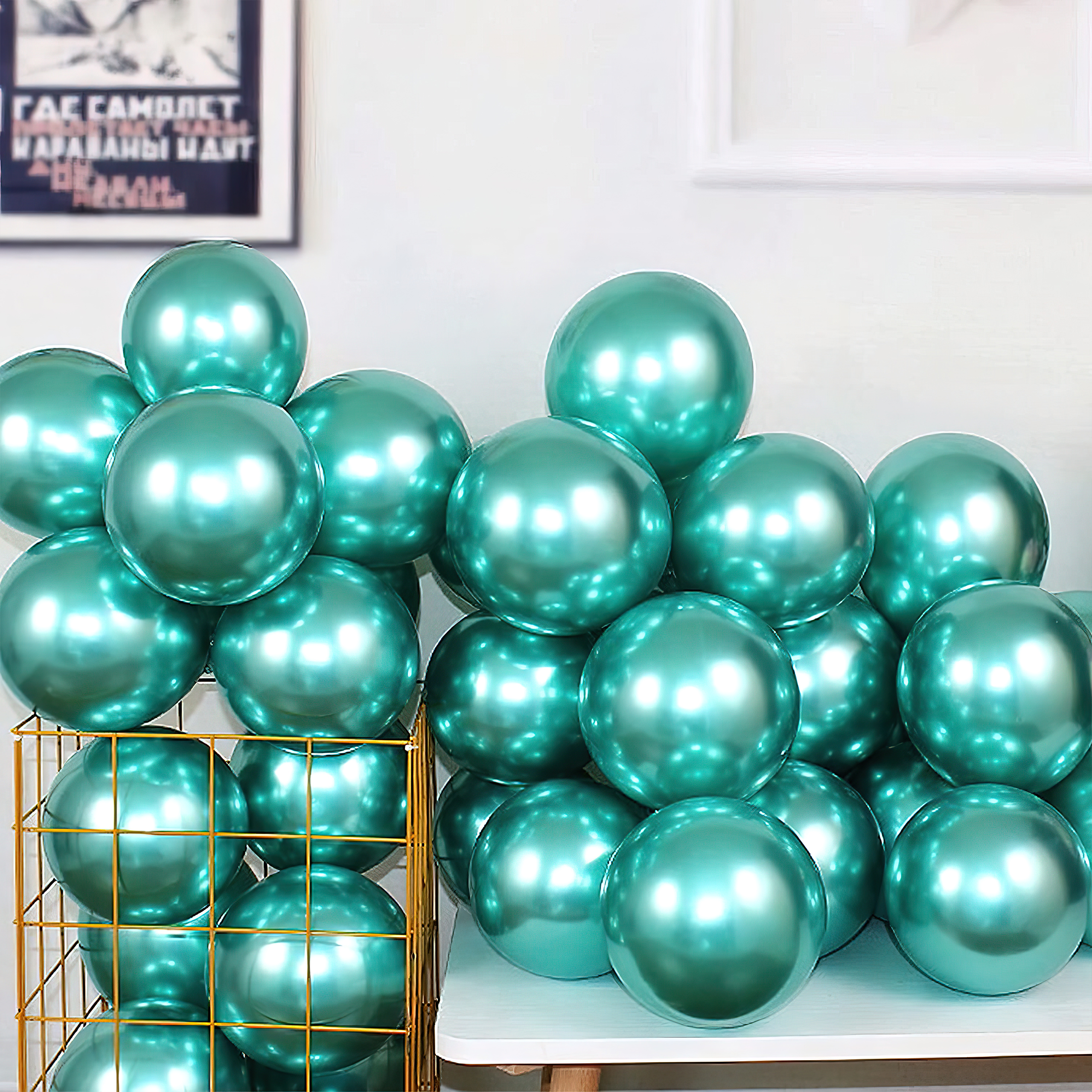 Green chrome party balloons for decoration