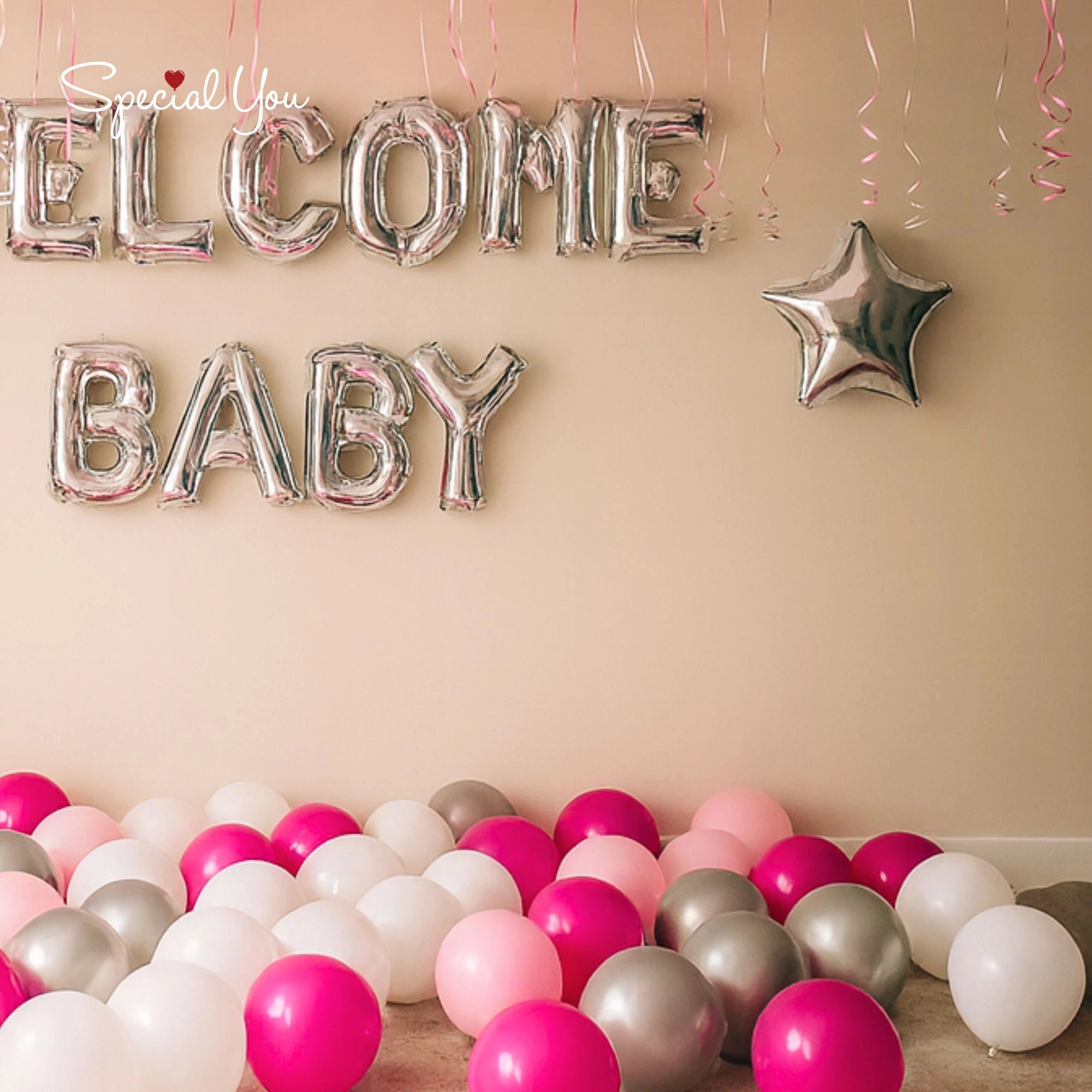 Pink & White Welcome Baby Decor