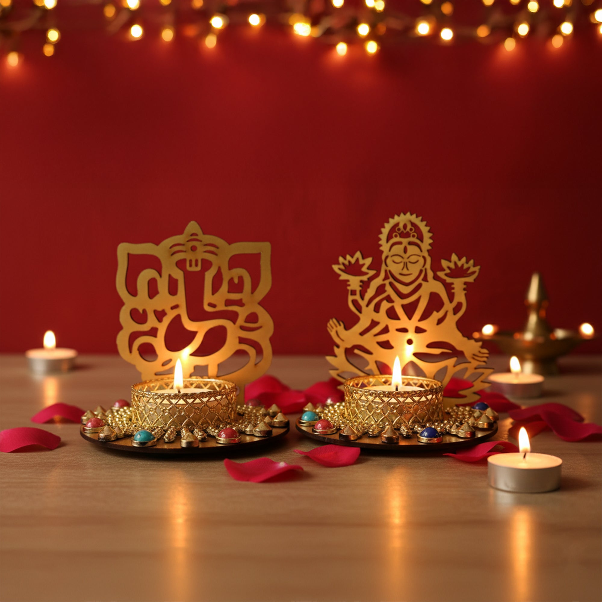 Ganesh Laxmi T Light Candle Holder for Diwali Decoration