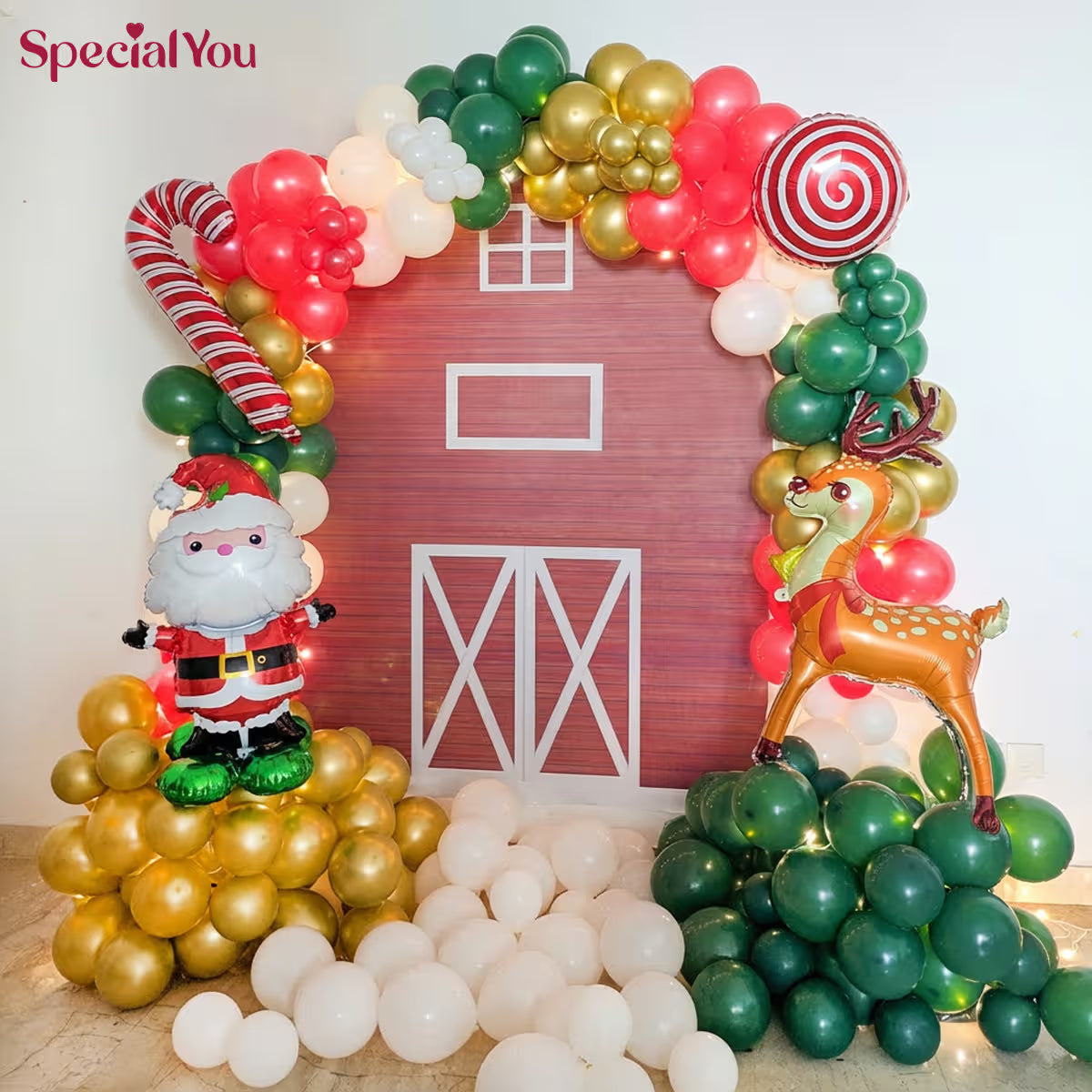 Christmas Balloon Arch with Barn Door Theme