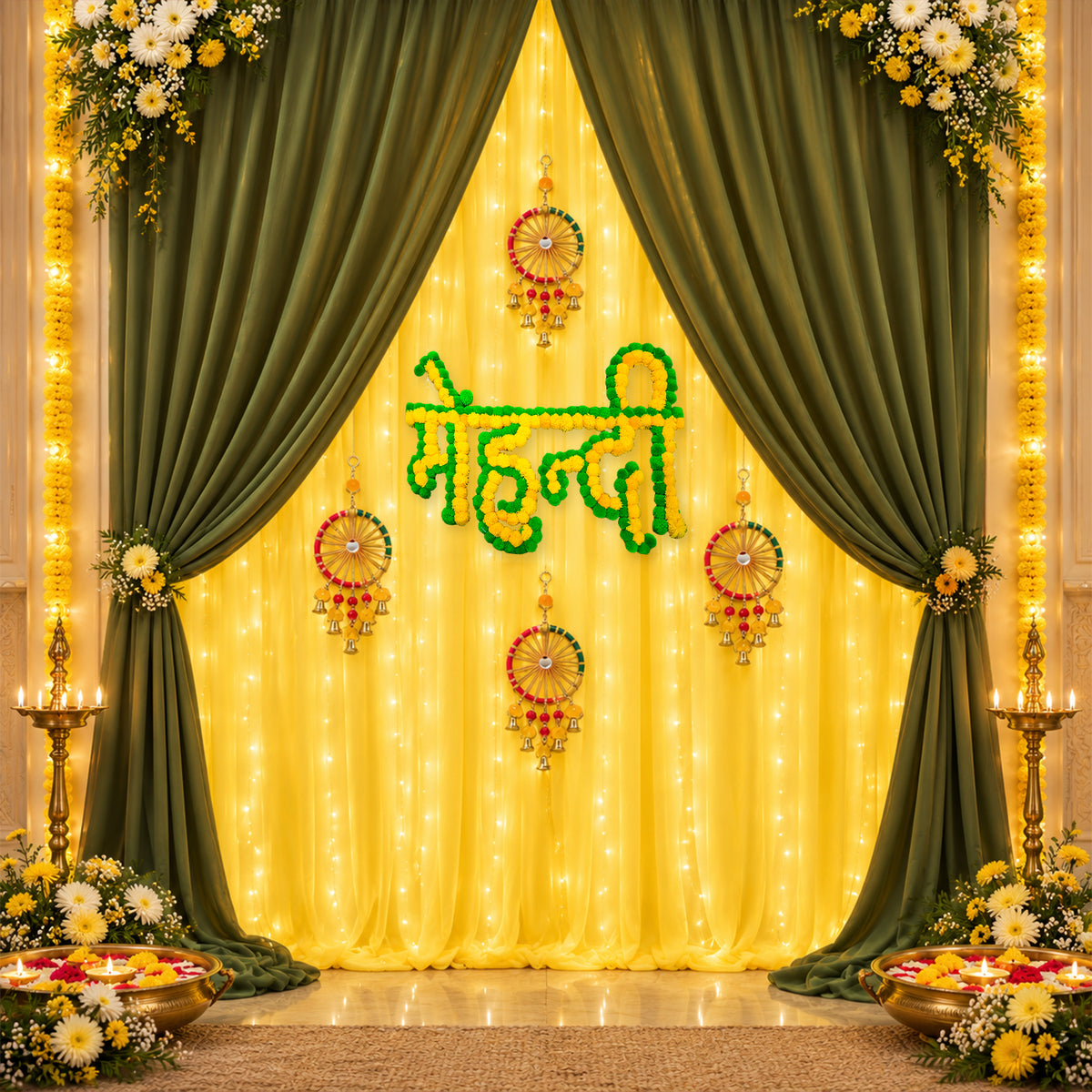 Yellow & green Backdrop Decor Kit For "Mehendi Celebration!"