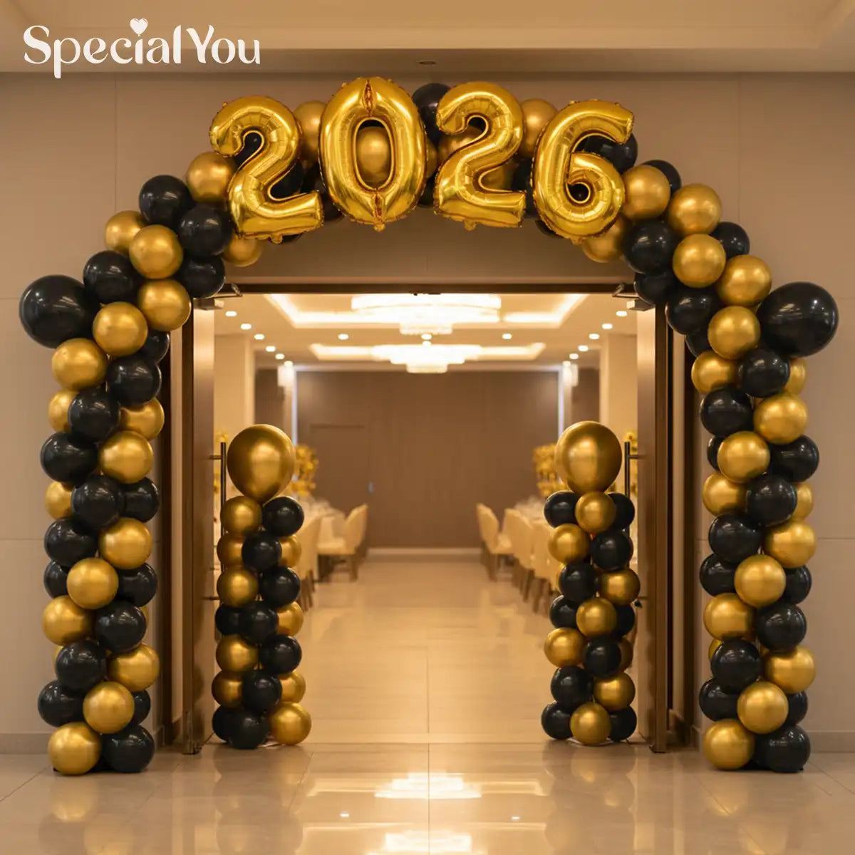 Black & Gold 2026 New Year Balloon Arch Entrance Decor